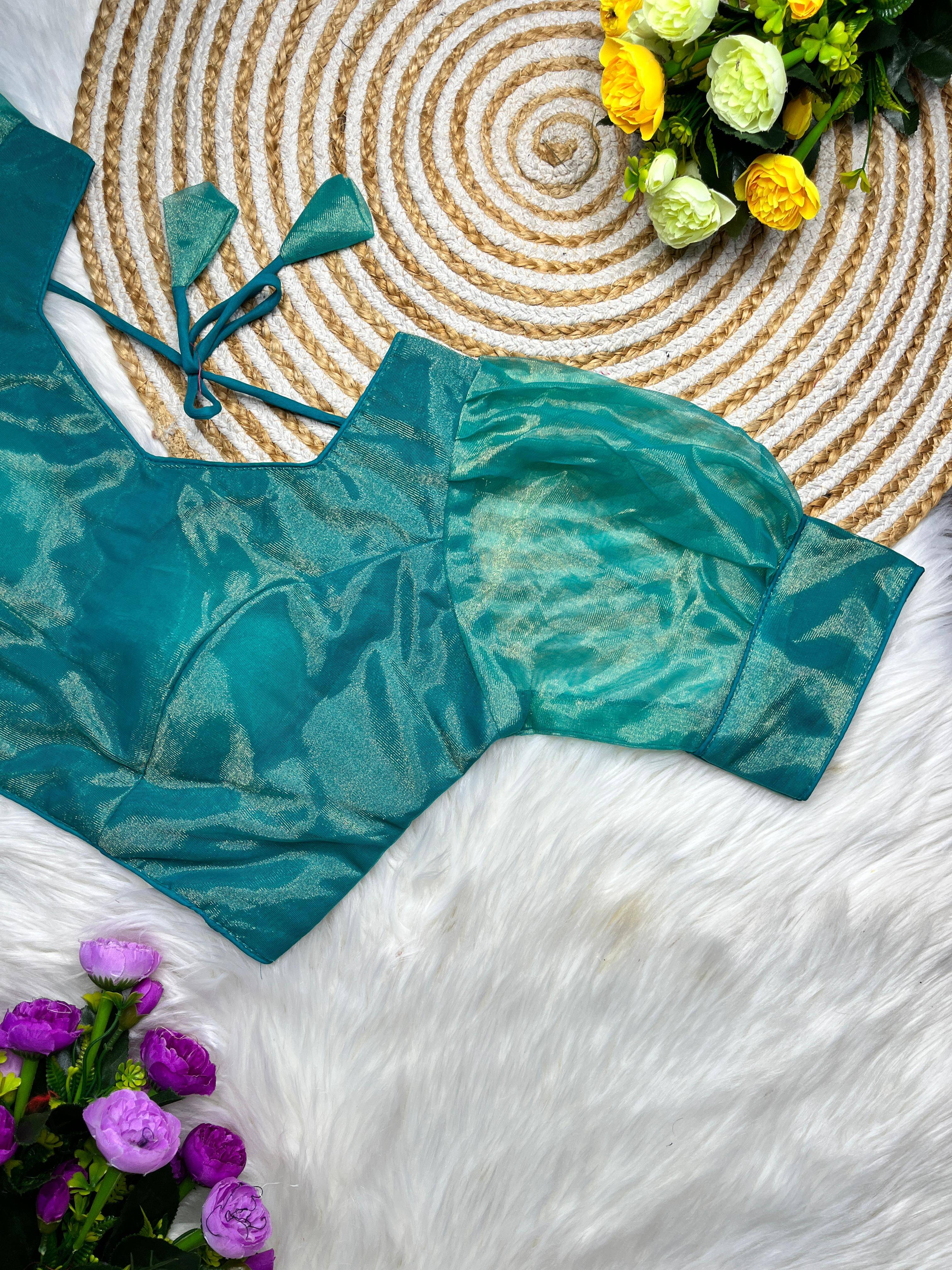     			Murliwala Creation Shimmer Readymade with Pad Sweetheart Neck Women's Blouse ( Blue )