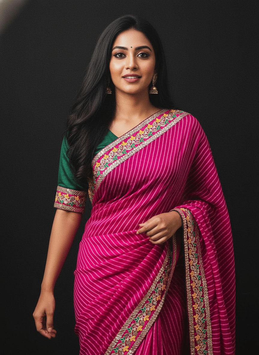     			Nil Madhav Art Georgette Embroidered Regular Saree With Unstitched Blouse Piece ( Pink )