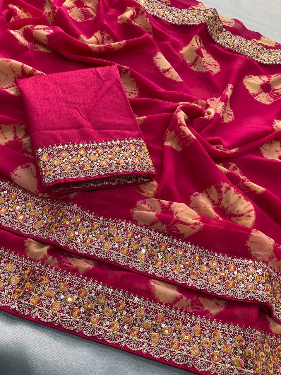Nil Madhav Art Georgette Embroidered Regular Saree With Unstitched Blouse Piece ( Pink ) - Sarees | Buy online on ZillyBuy