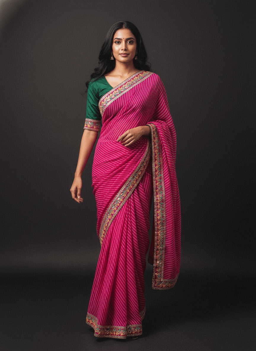 Nil Madhav Art Georgette Embroidered Regular Saree With Unstitched Blouse Piece ( Pink ) Nil Madhav Art Georgette Embroidered Regular Saree With Unstitched Blouse Piece ( Pink )