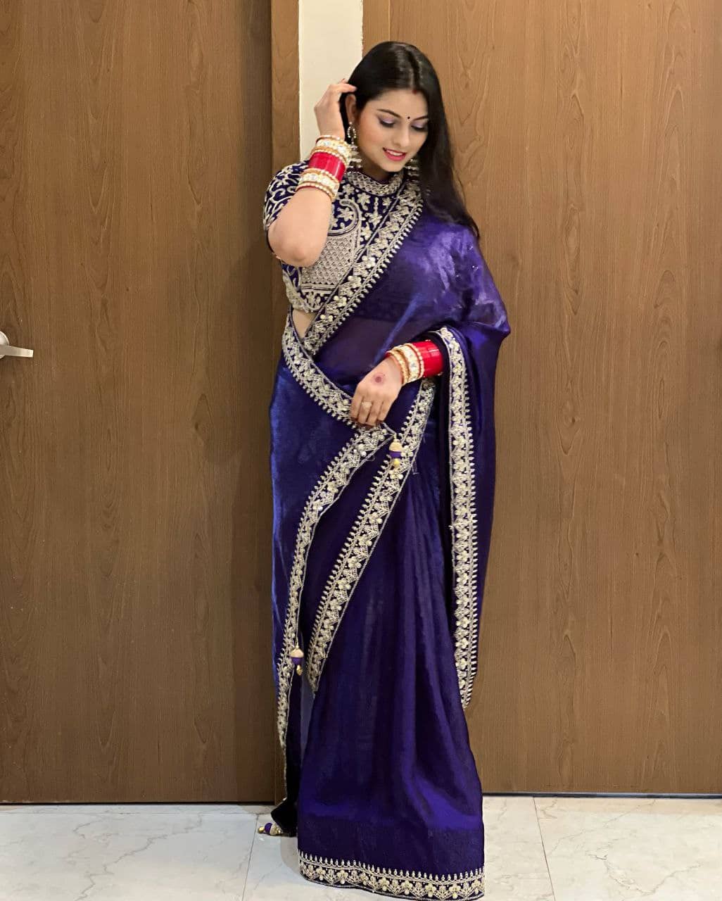 Nil Madhav Art Silk Blend Embroidered Regular Saree With Unstitched Blouse Piece ( Blue ) - Sarees | Buy online on ZillyBuy