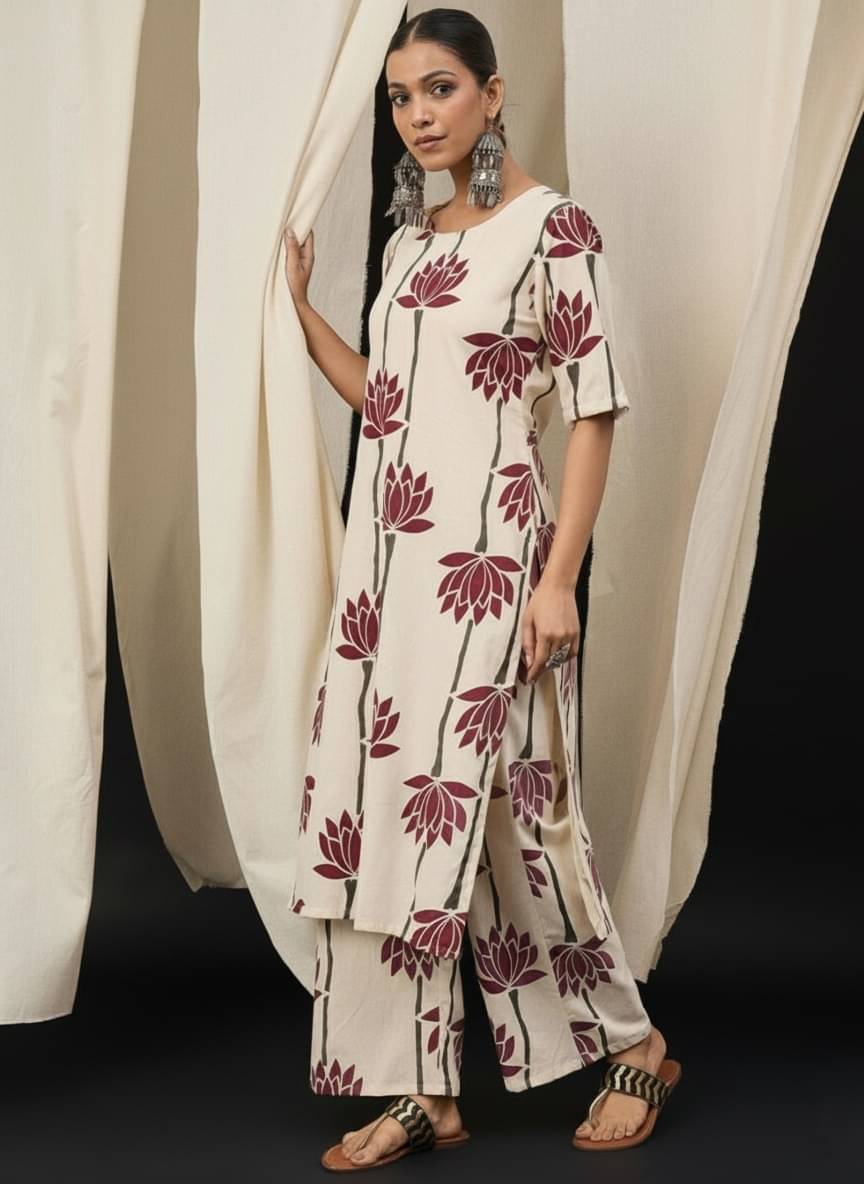 Rahigomar Women Rayon Printed Straight Kurti With Pants ( Maroon ) Rahigomar Women Rayon Printed Straight Kurti With Pants ( Maroon )