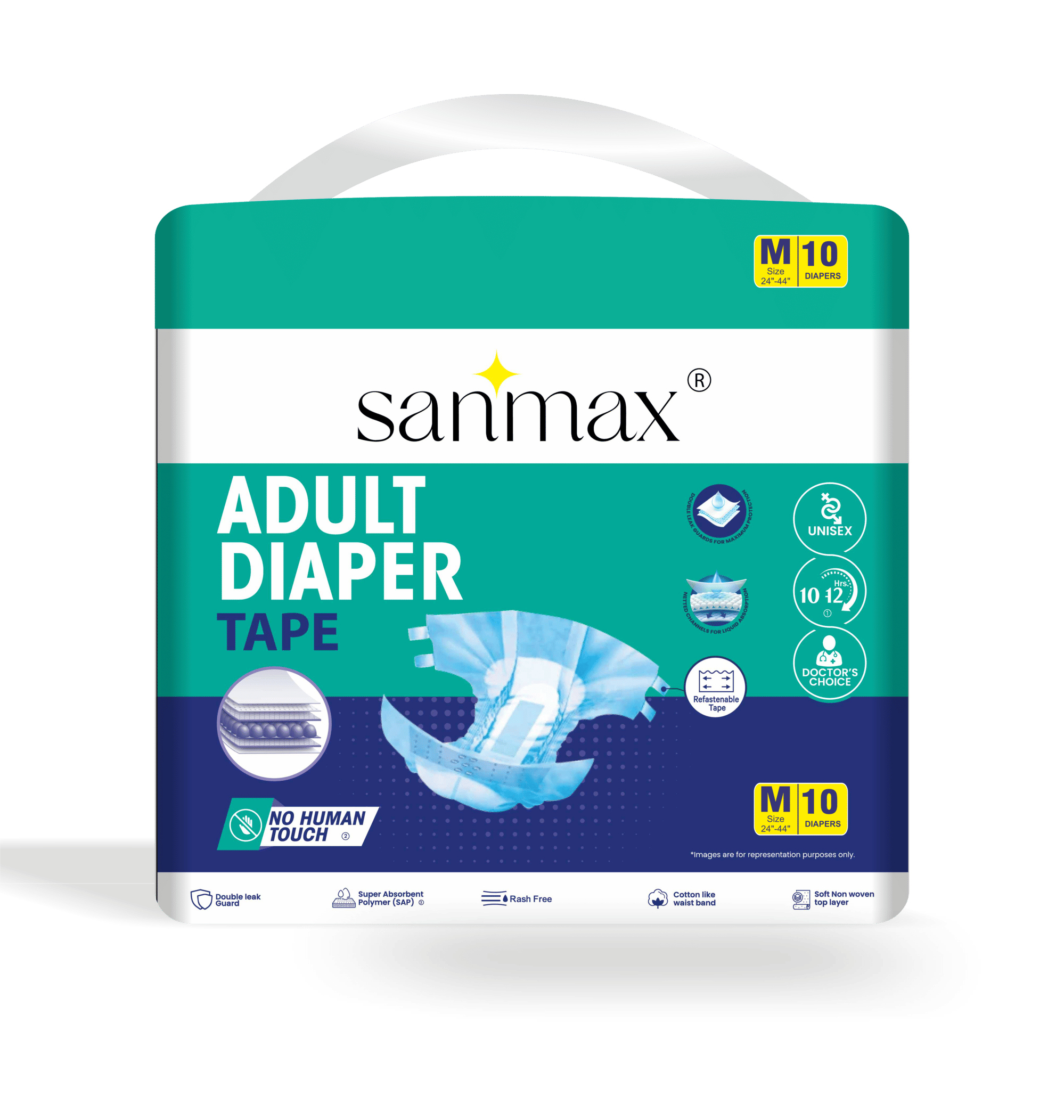     			Sanmax Adult Diaper Tape Style ! Odour Control Medium 10 Pcs Pack of 1