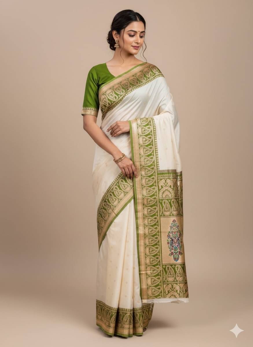     			Semore Art Silk Solid Banarasi saree With Unstitched Blouse Piece ( Light Green )