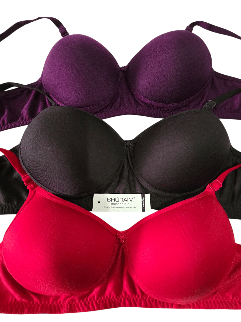    			Shuraim essentials Pack of 3 Cotton Lightly Padded T-Shirt Bra For Women ( Multicolor )