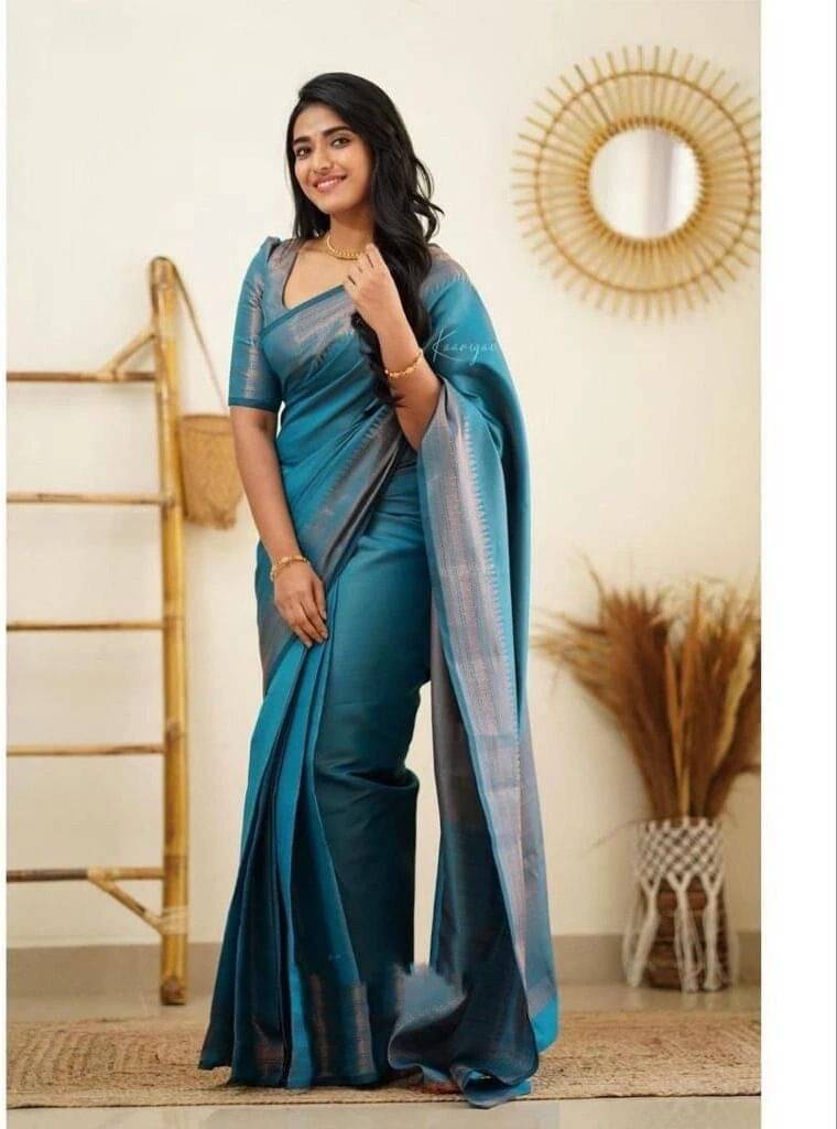     			Spetila Silk Blend Woven Design Kanjeevaram Sarees With Unstitched Blouse Piece ( Light Blue )