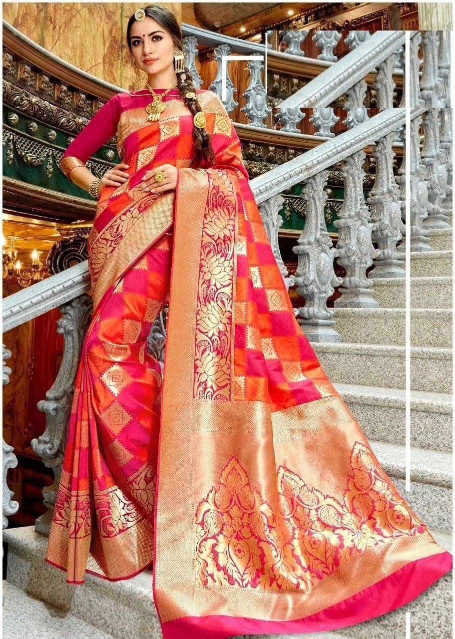     			Spetila Silk Blend Woven Design Kanjeevaram Sarees With Unstitched Blouse Piece ( Red )