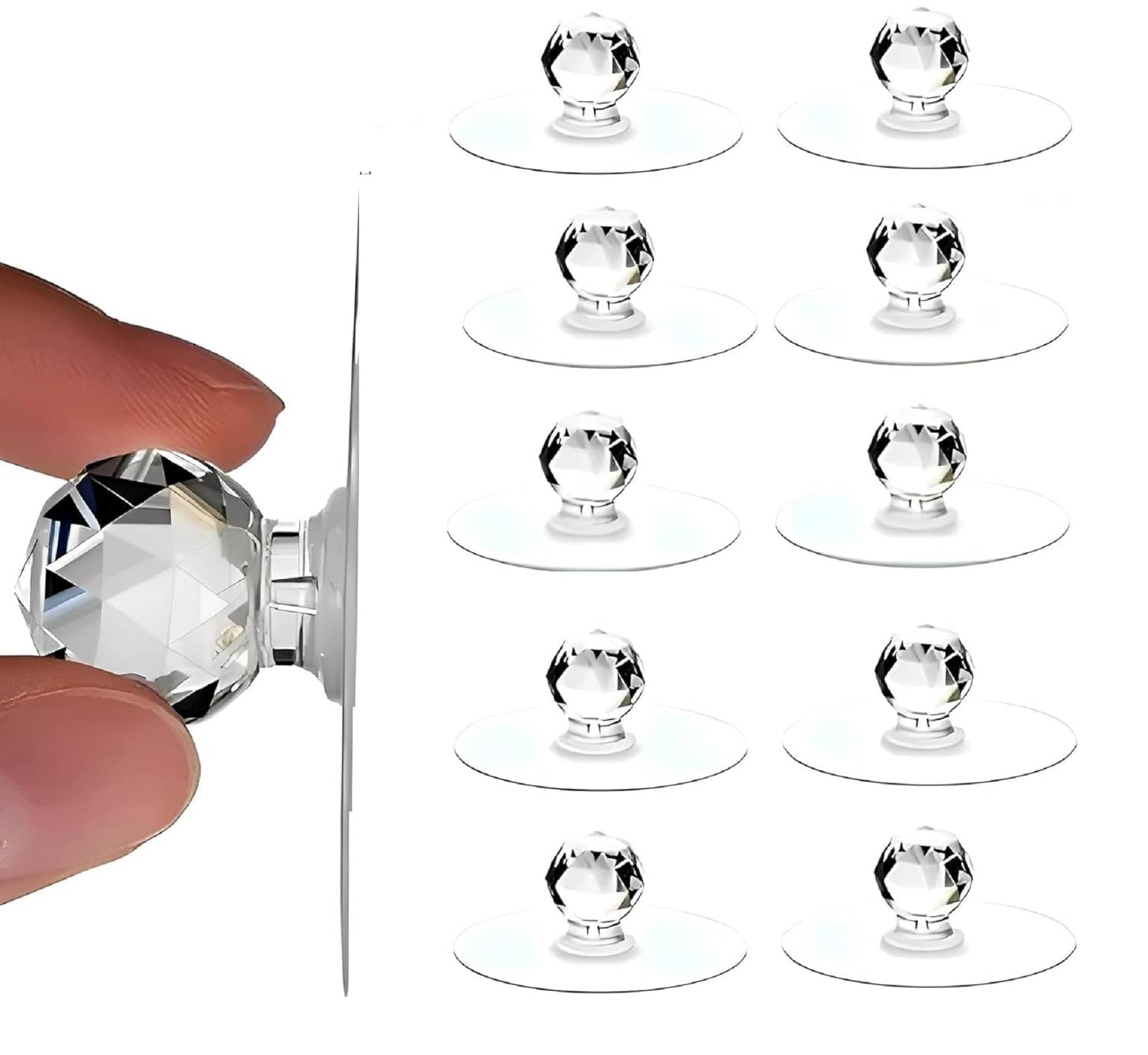     			Spiry Self-Adhesive Crystal Knob Hooks,10 Pcs Clear Diamond Knob Design Hanging Towels, Keys, Accessories – No Drill Decorative Wall Hanger for Home & Bathroom