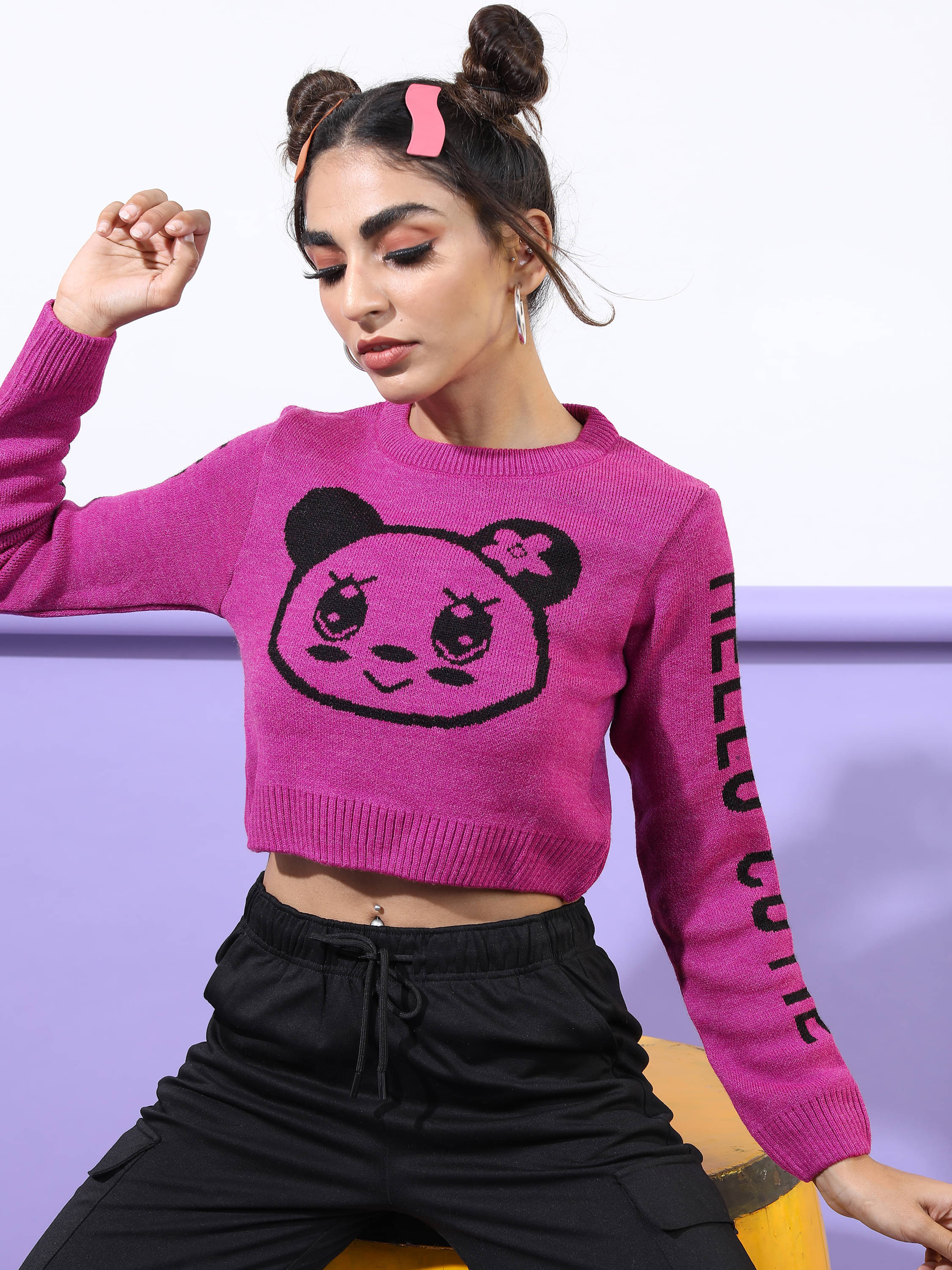 Tokyo Talkies Women Acrylic Round Neck Cardigan ( Pink ) Tokyo Talkies Women Acrylic Round Neck Cardigan ( Pink )