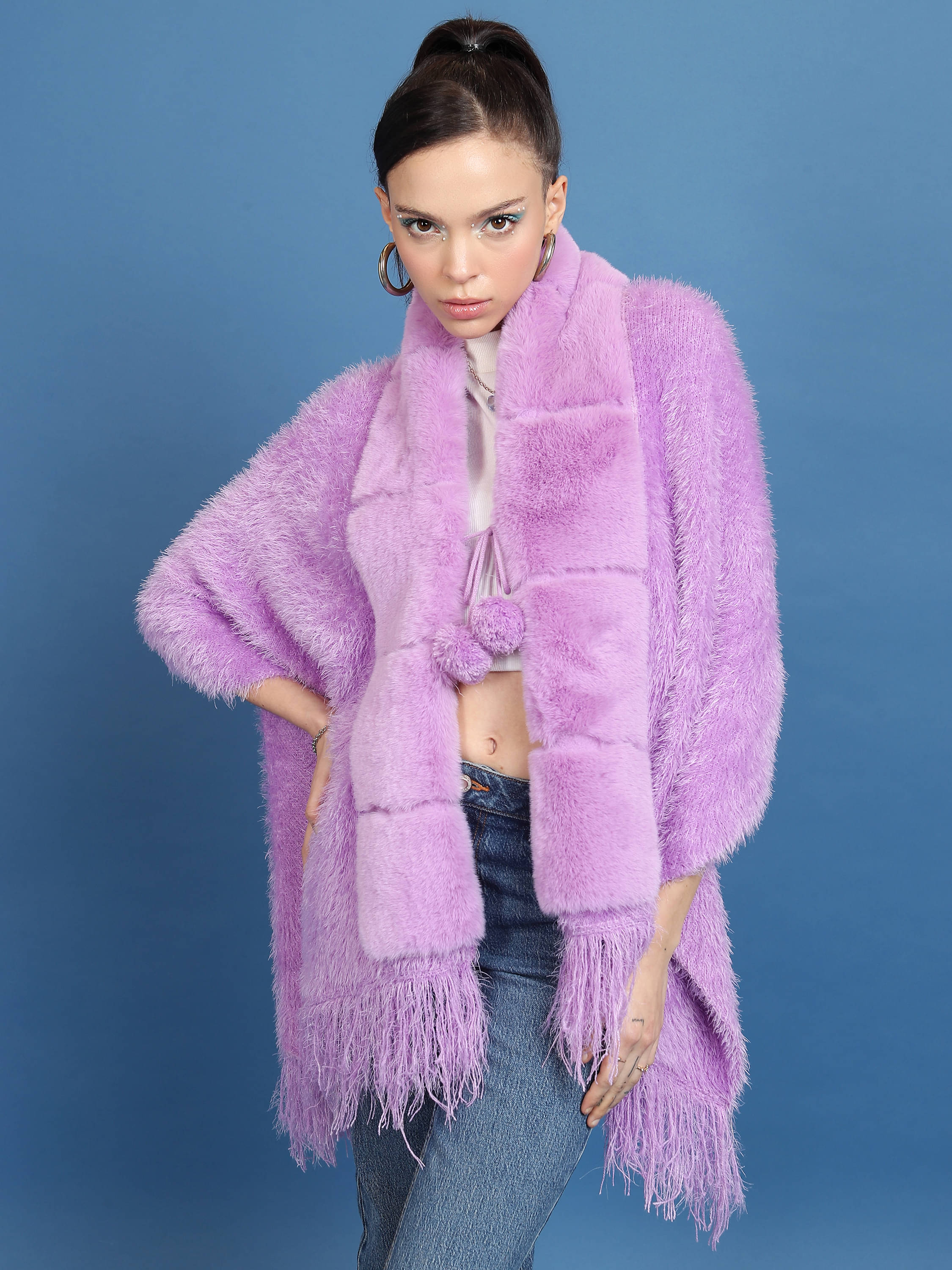     			Tokyo Talkies Women Acrylic Shirt Collar Cardigan ( Purple )