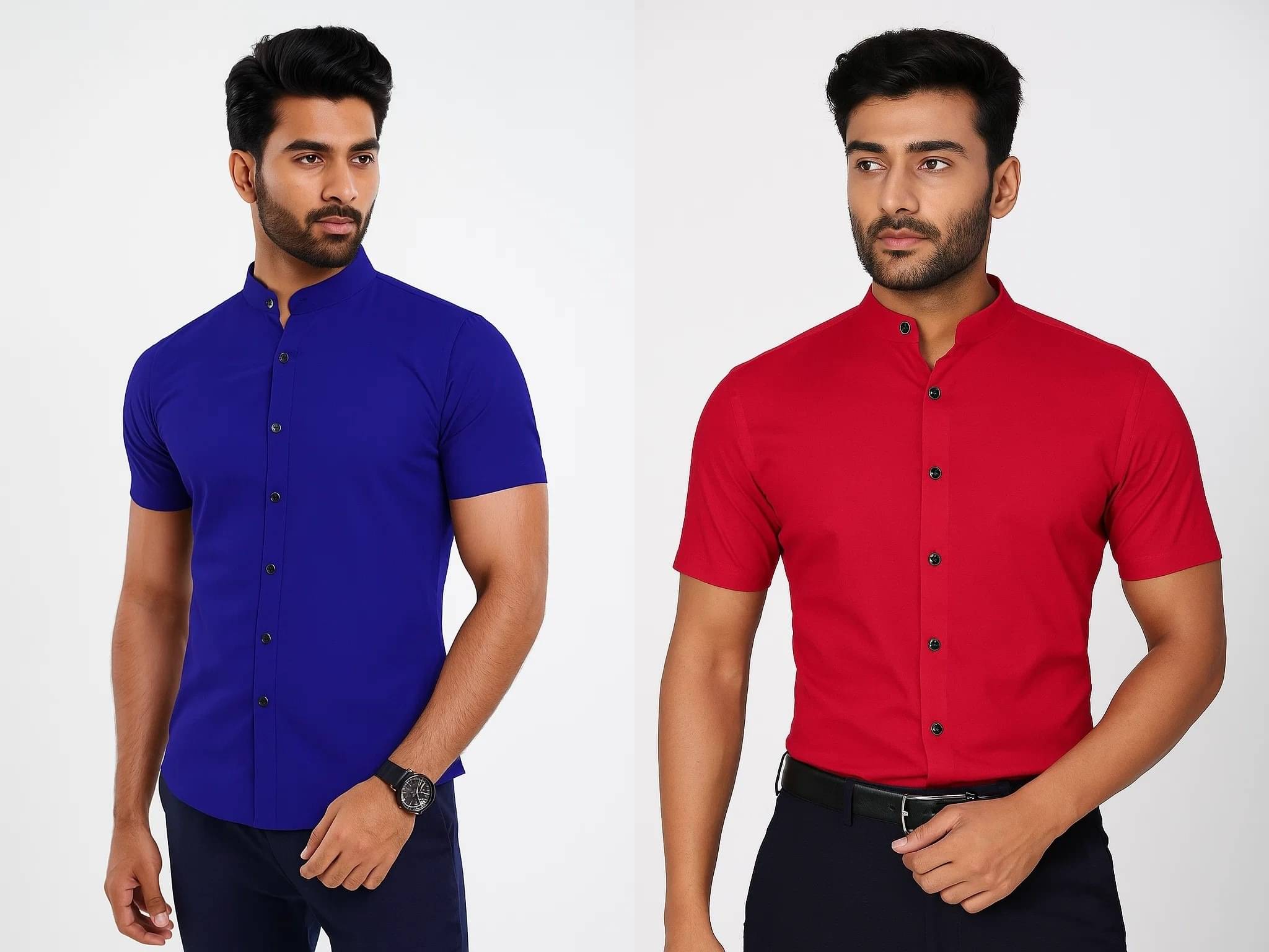     			VIMASUTI Cotton Blend Regular Fit Solids Half Sleeves Men's Casual Shirt - Blue ( Pack of 2 )