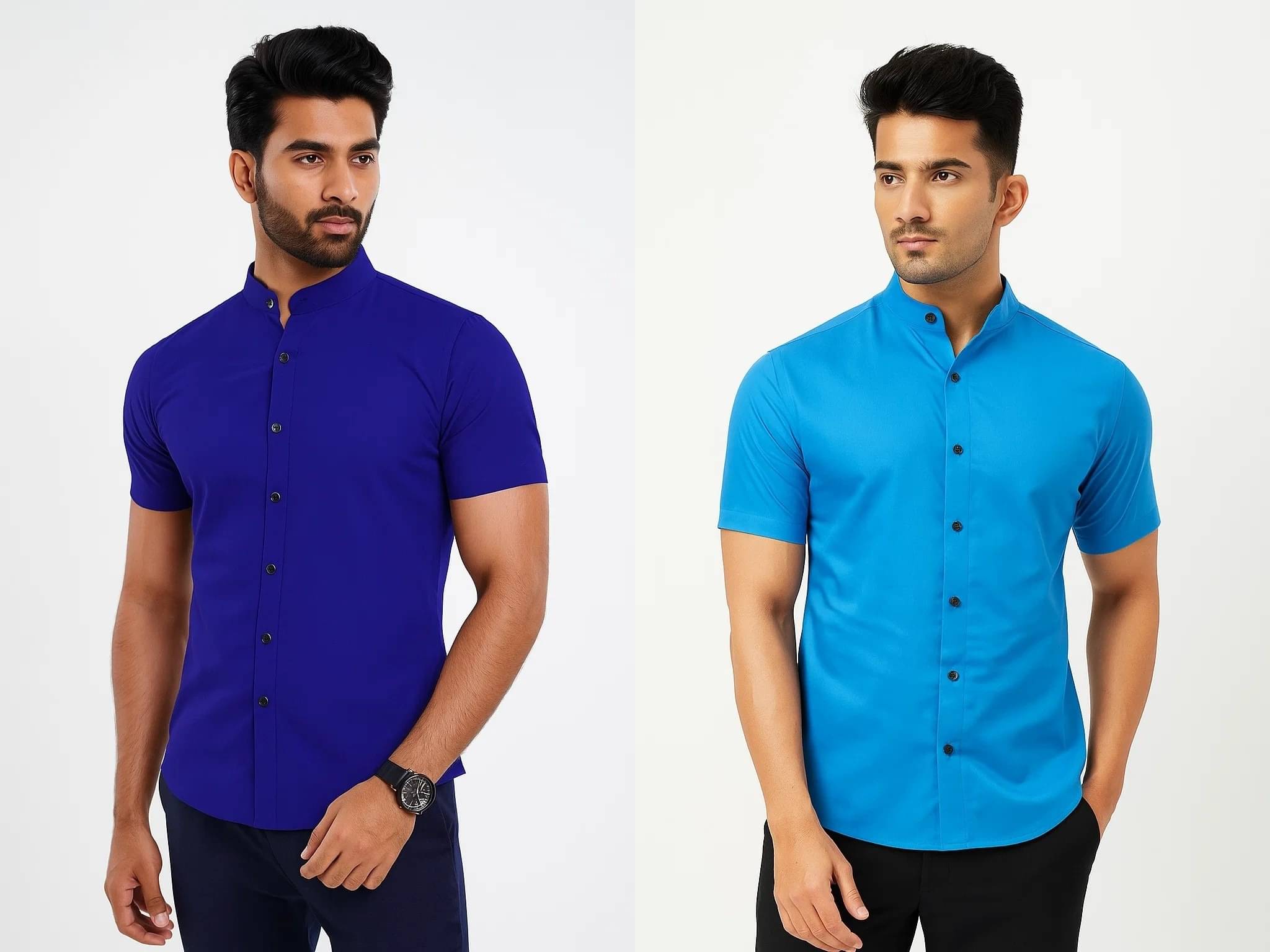 VIMASUTI Cotton Blend Regular Fit Solids Half Sleeves Men's Casual Shirt - Blue ( Pack of 2 ) VIMASUTI Cotton Blend Regular Fit Solids Half Sleeves Men's Casual Shirt - Blue ( Pack of 2 )