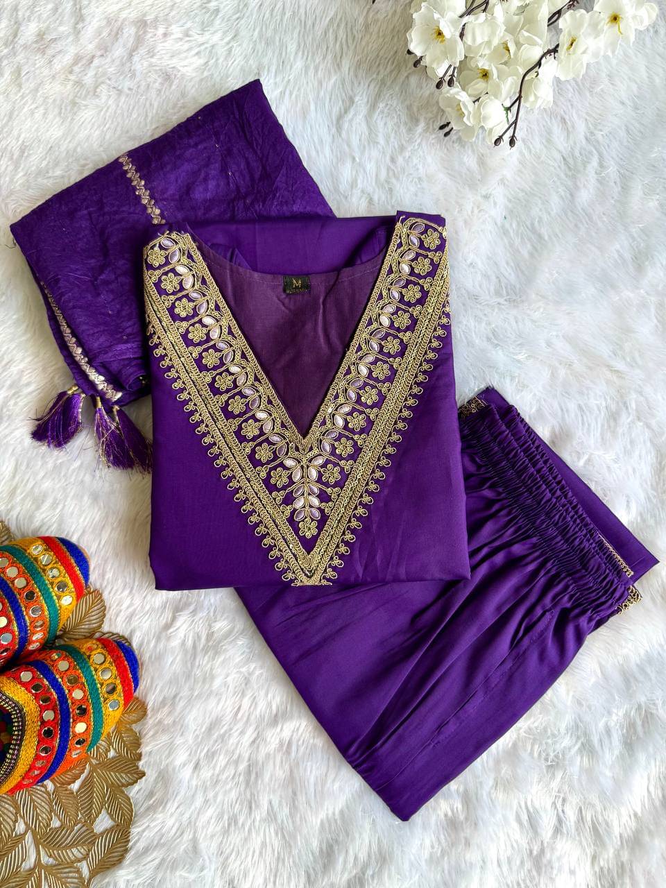 VT NX Women Viscose Embroidered Straight Kurti With Pants ( Purple ) VT NX Women Viscose Embroidered Straight Kurti With Pants ( Purple )
