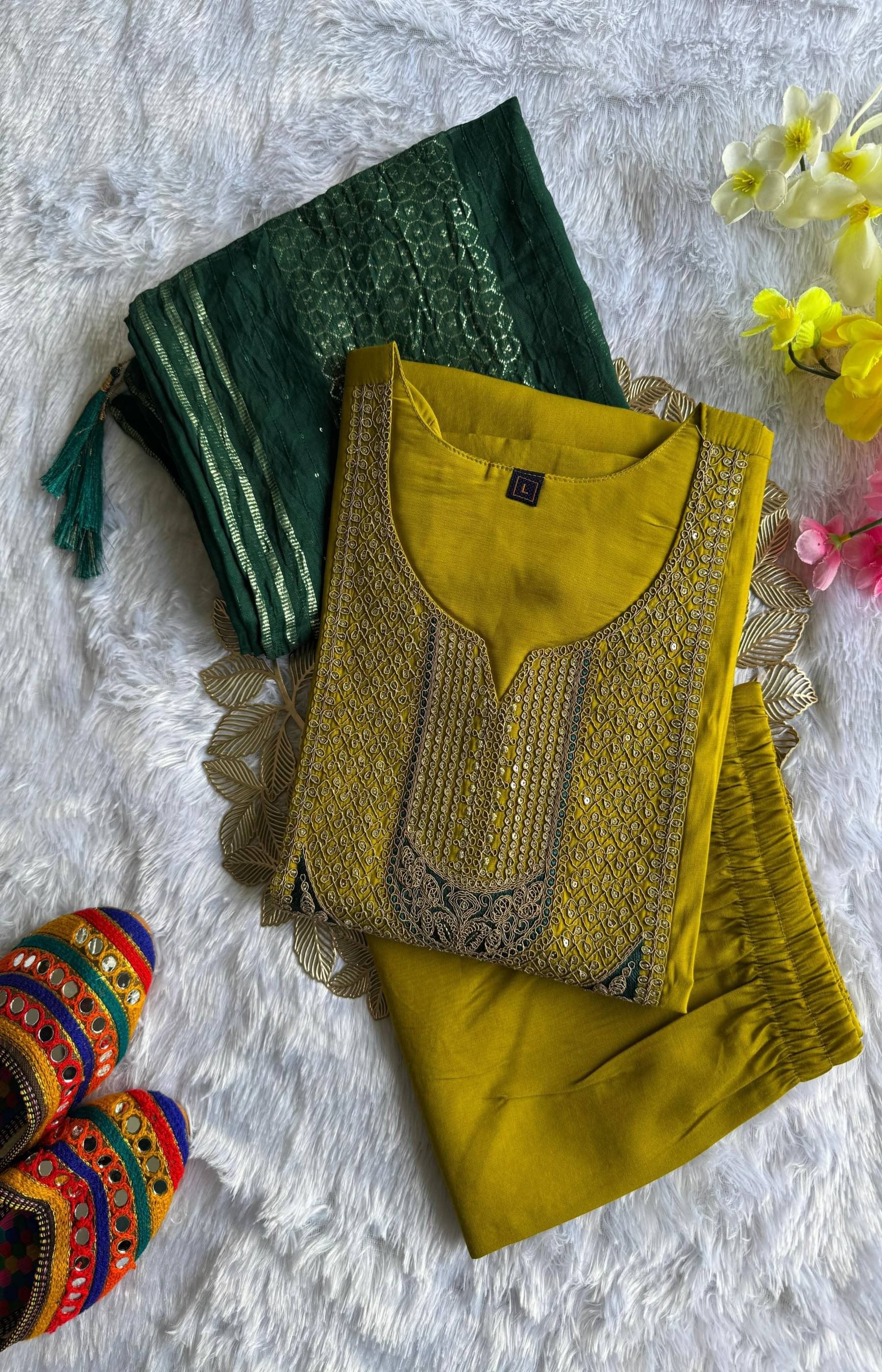     			VT NX Women Viscose Embroidered Straight Kurti With Pants ( Lime Green )