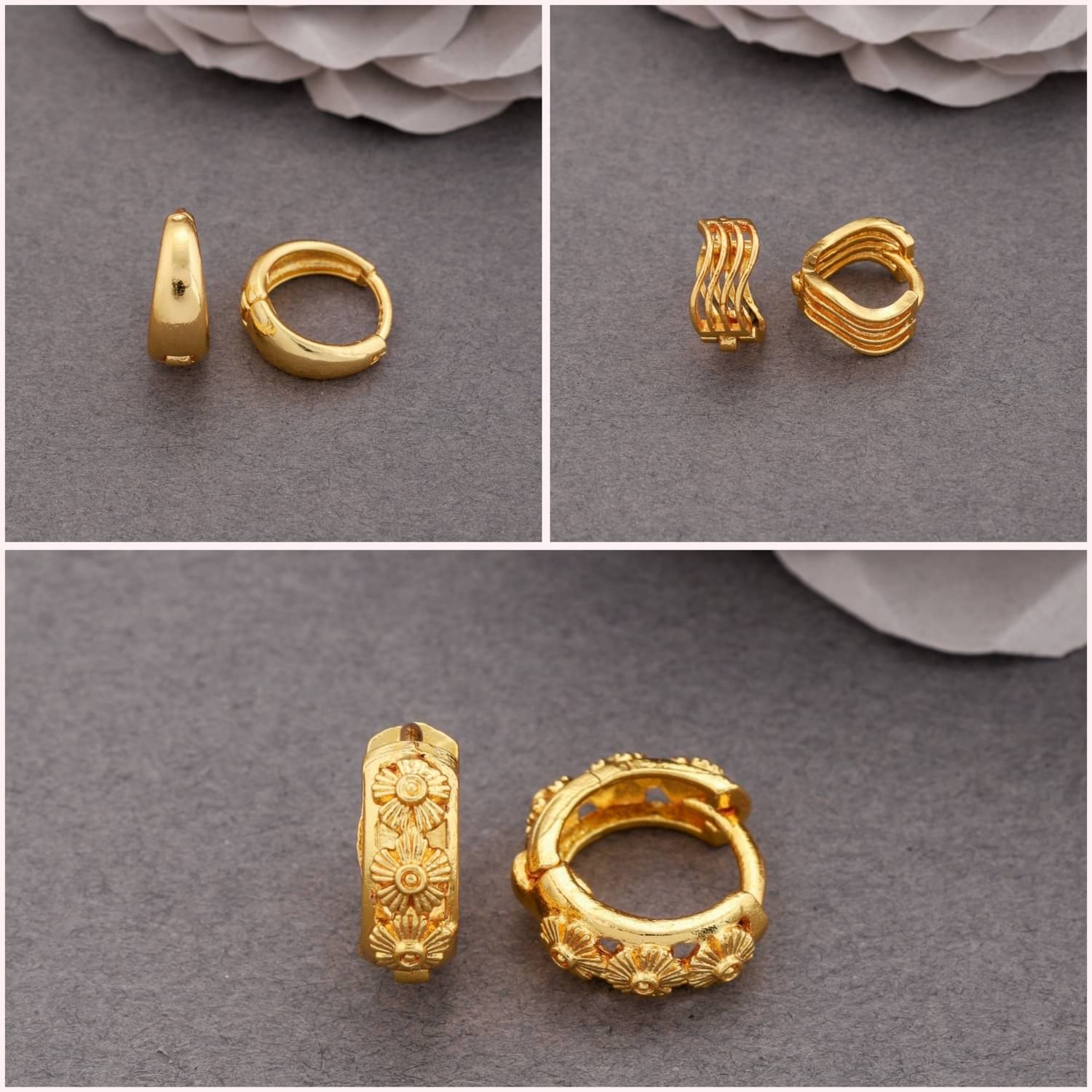     			weroxa Gold Hoops Earrings ( Pack of 3 )