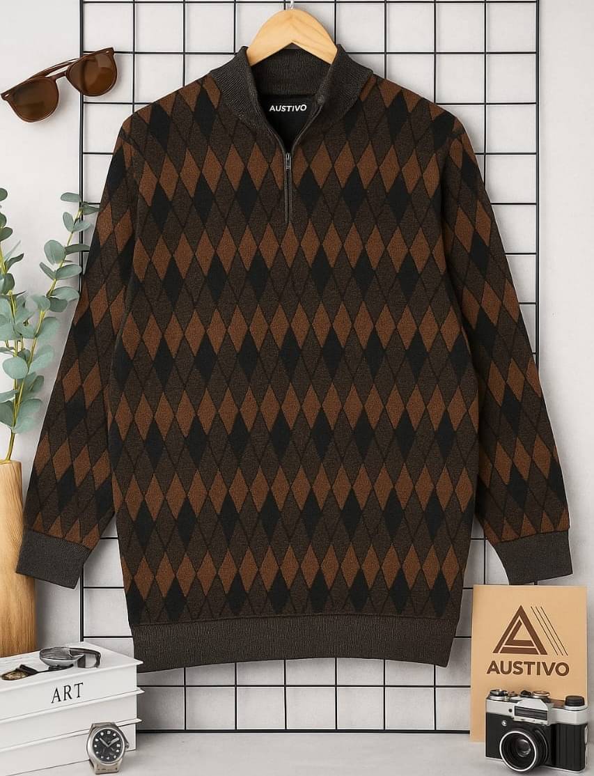 AUSTIVO Cotton Blend High Neck Men's Full Sleeves Cardigan Sweater - Brown ( Pack of 1 ) AUSTIVO Cotton Blend High Neck Men's Full Sleeves Cardigan Sweater - Brown ( Pack of 1 )