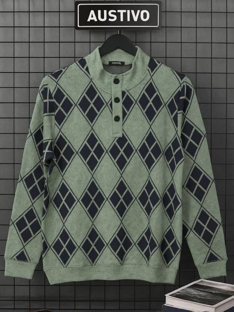 AUSTIVO Cotton Blend High Neck Men's Full Sleeves Cardigan Sweater - Green ( Pack of 1 )