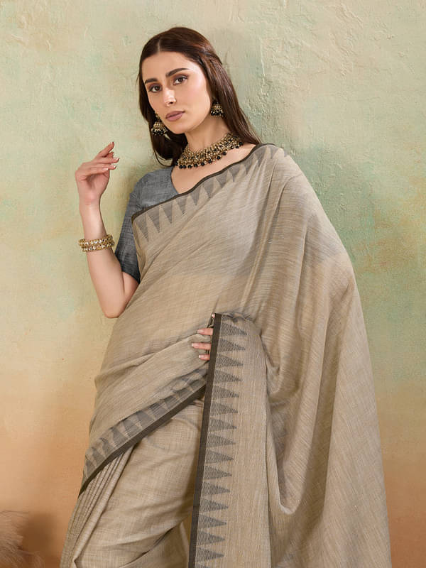     			BFM Linen Woven Regular Saree With Unstitched Blouse Piece ( Beige )