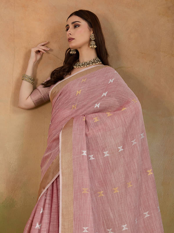     			BFM Linen Woven Regular Saree With Unstitched Blouse Piece ( Pink )