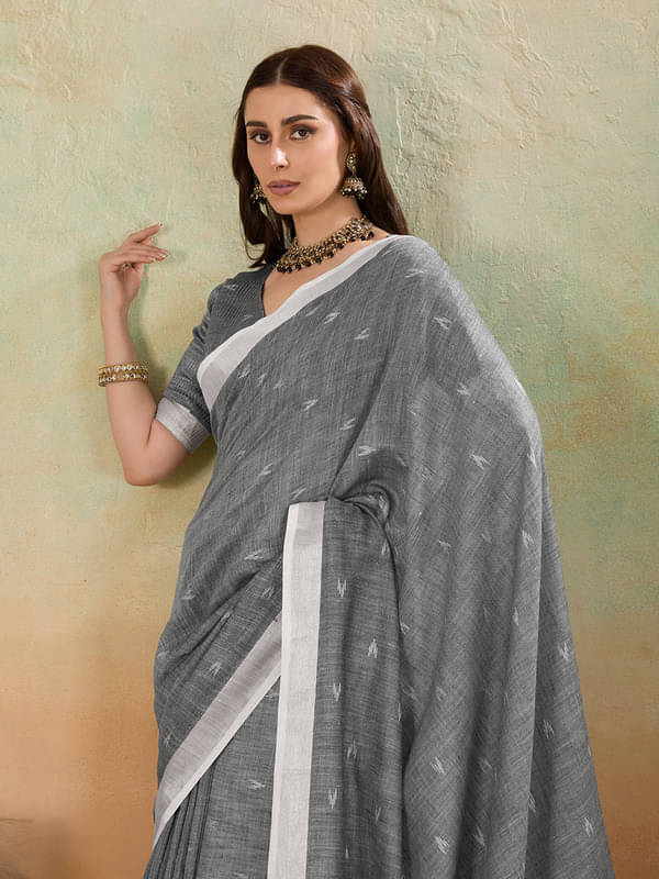 BFM Linen Woven Regular Saree With Unstitched Blouse Piece ( Grey ) BFM Linen Woven Regular Saree With Unstitched Blouse Piece ( Grey )
