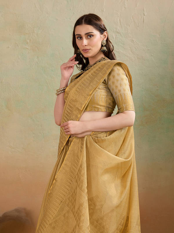     			BFM Tissue Woven Regular Saree With Unstitched Blouse Piece ( Gold )