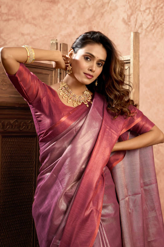     			BFM Tissue Woven Regular Saree With Unstitched Blouse Piece ( Pink )