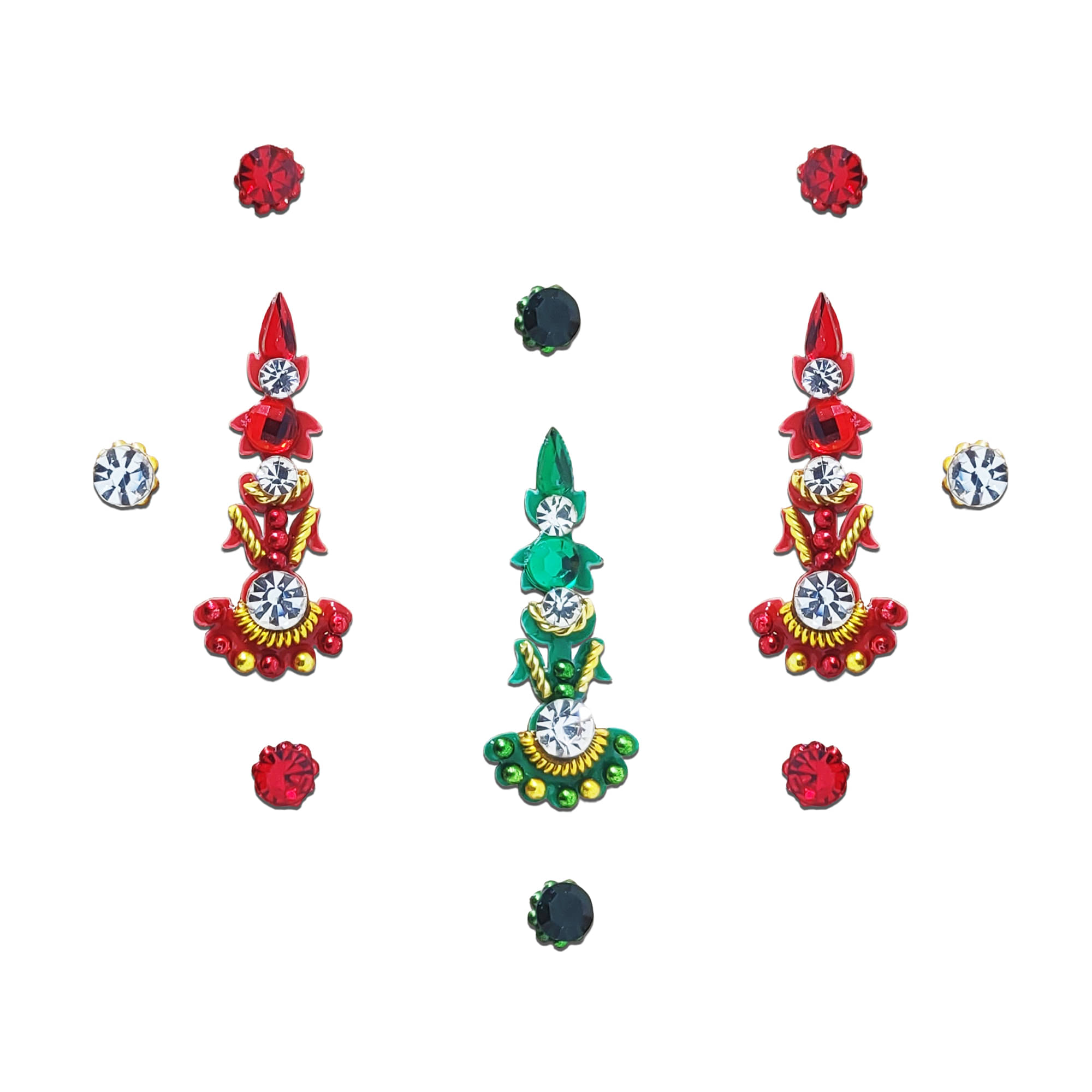     			Comet Busters Traditional Multicolor, Red, Green Artistic Abstract Bindi Made with Premium Crystal, Diamond, Shiny Beads