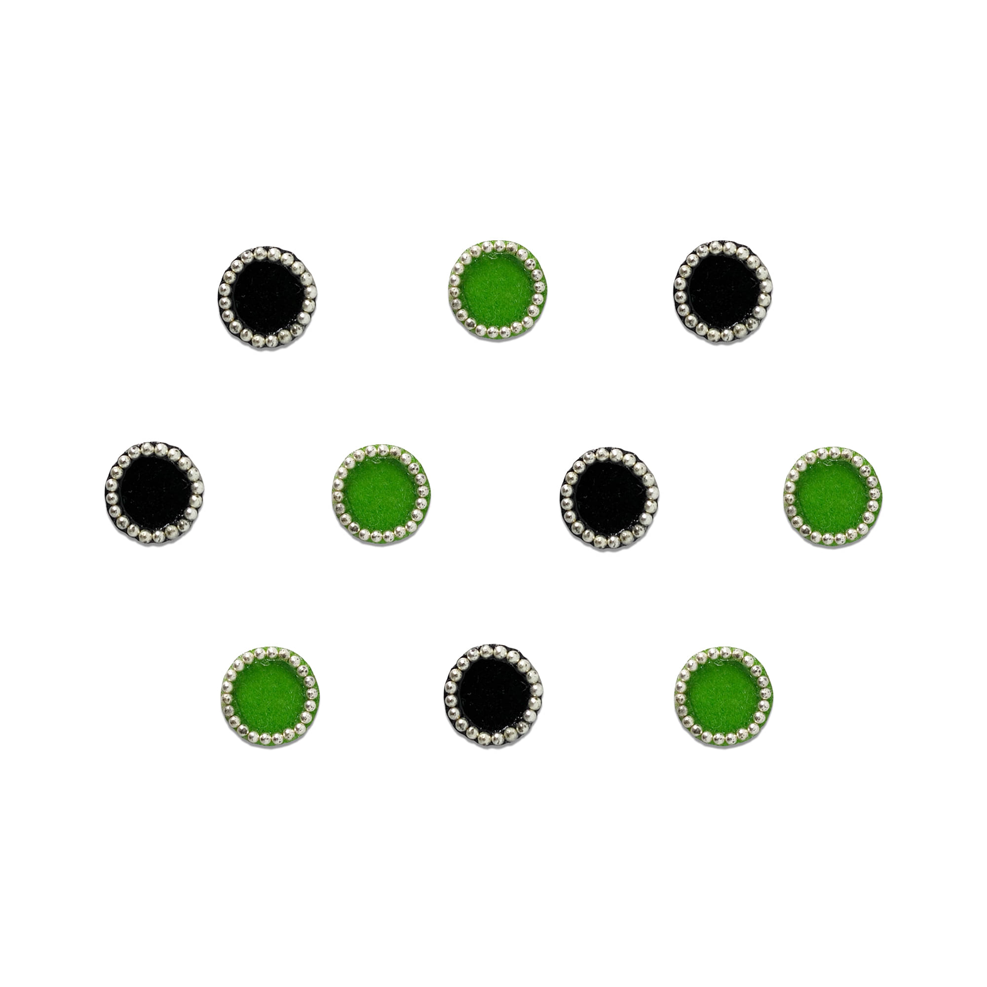     			Comet Busters Handcrafted Multicolor, Black, Green Round Bindi with Fine Velvet, Shiny Beads Finish for Casual Look