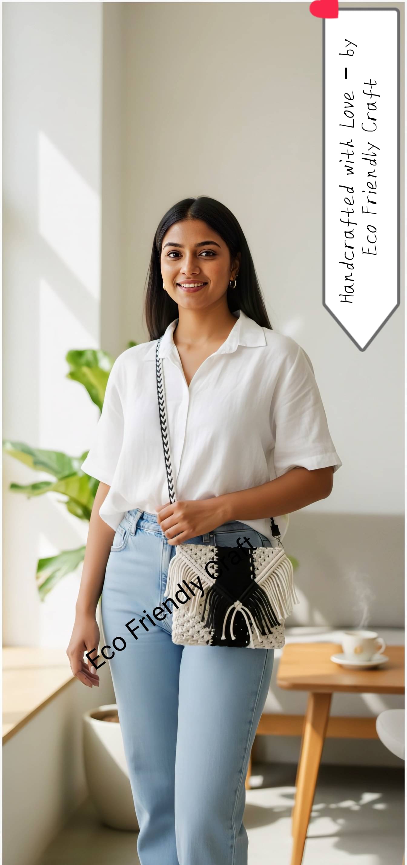     			Eco Friendly Craft Hobo Bag Cotton Set of 1 ( Black,Off White )