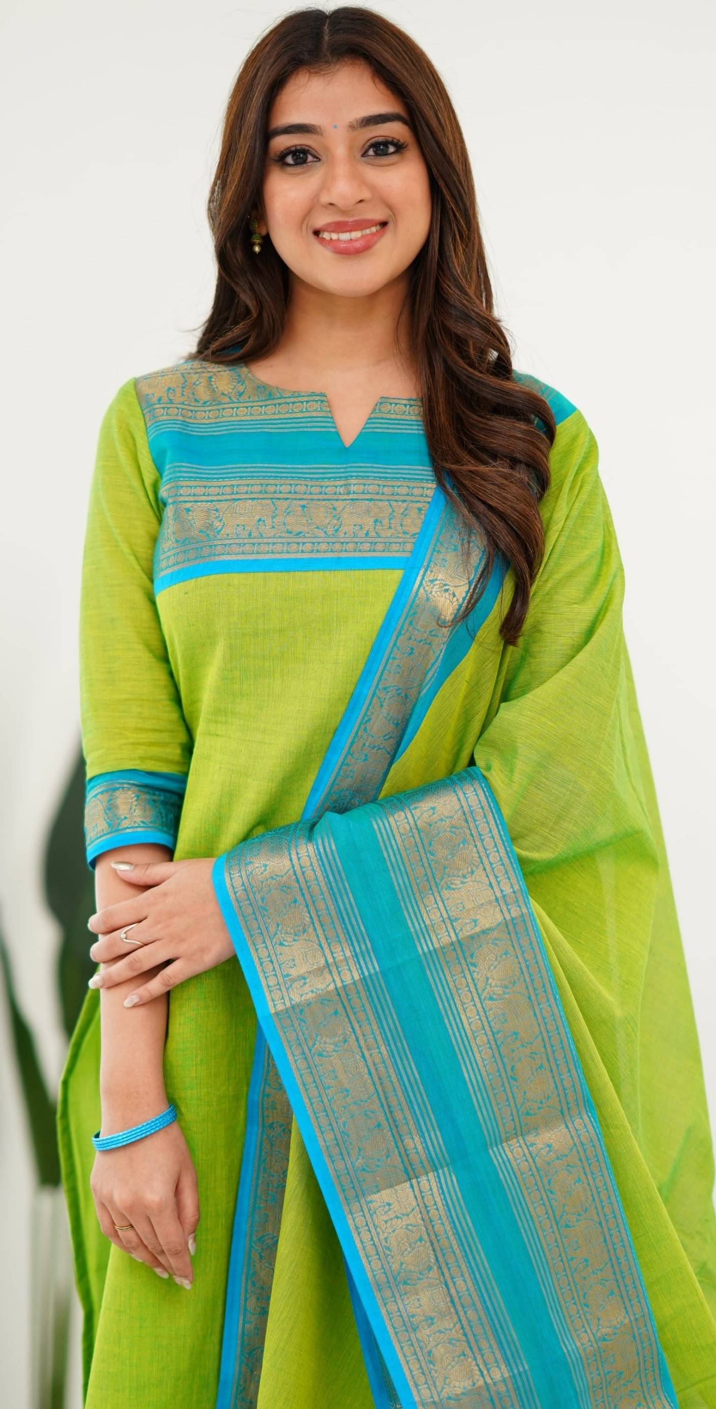     			JEANITA Fashion Women Cotton Self Design Ethnic Dress ( Lime Green )