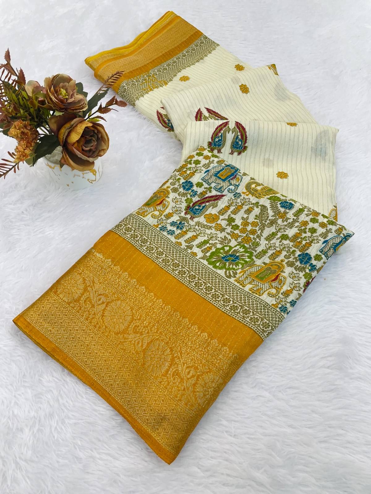 JULEE Art Silk Printed Regular Saree With Unstitched Blouse Piece ( Yellow ) JULEE Art Silk Printed Regular Saree With Unstitched Blouse Piece ( Yellow )