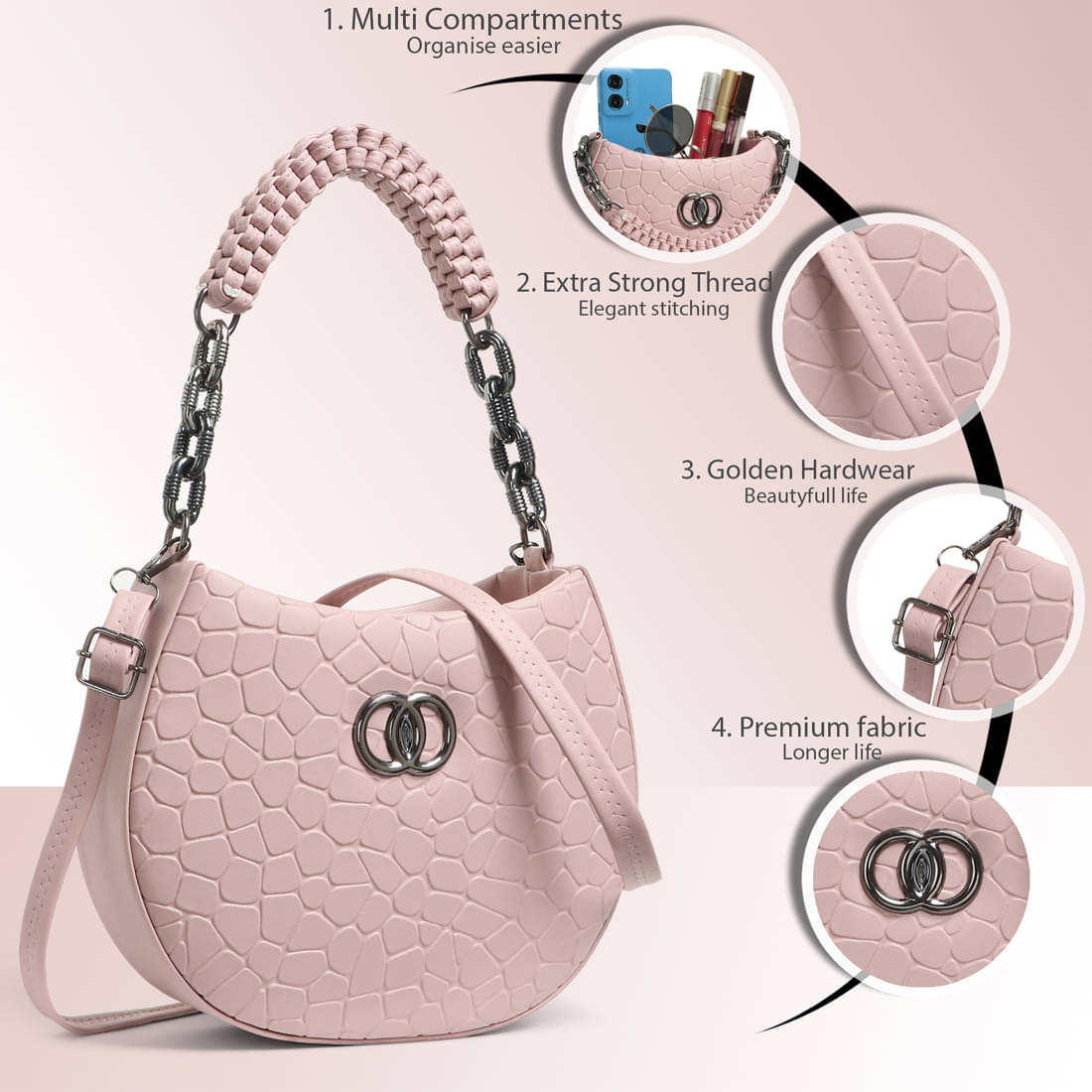     			NARIOX Sling Bag PU Set of 1 ( Pink )