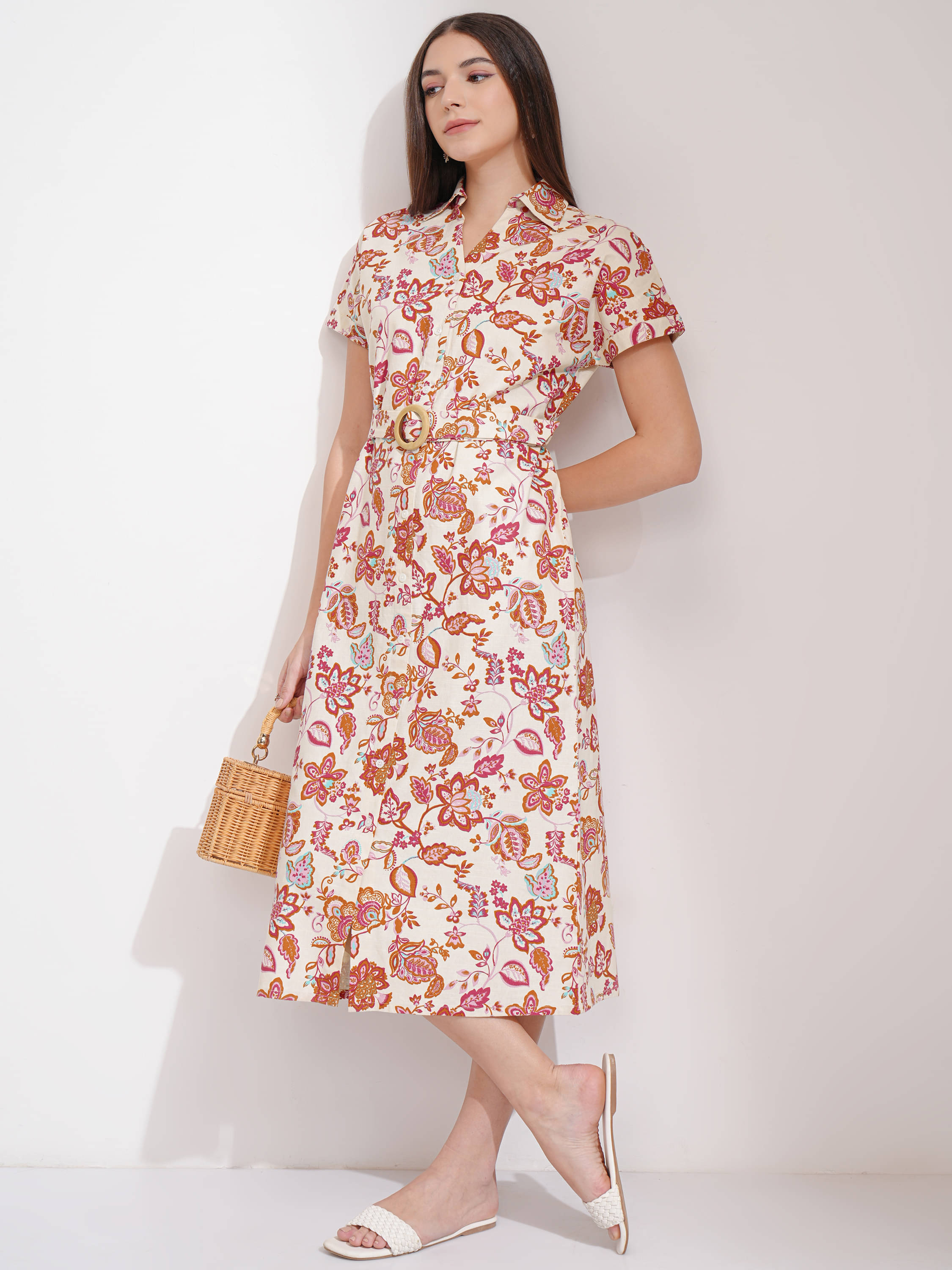 Tokyo Talkies Women Cotton Blend Shirt Dress ( Off White ) Tokyo Talkies Women Cotton Blend Shirt Dress ( Off White )