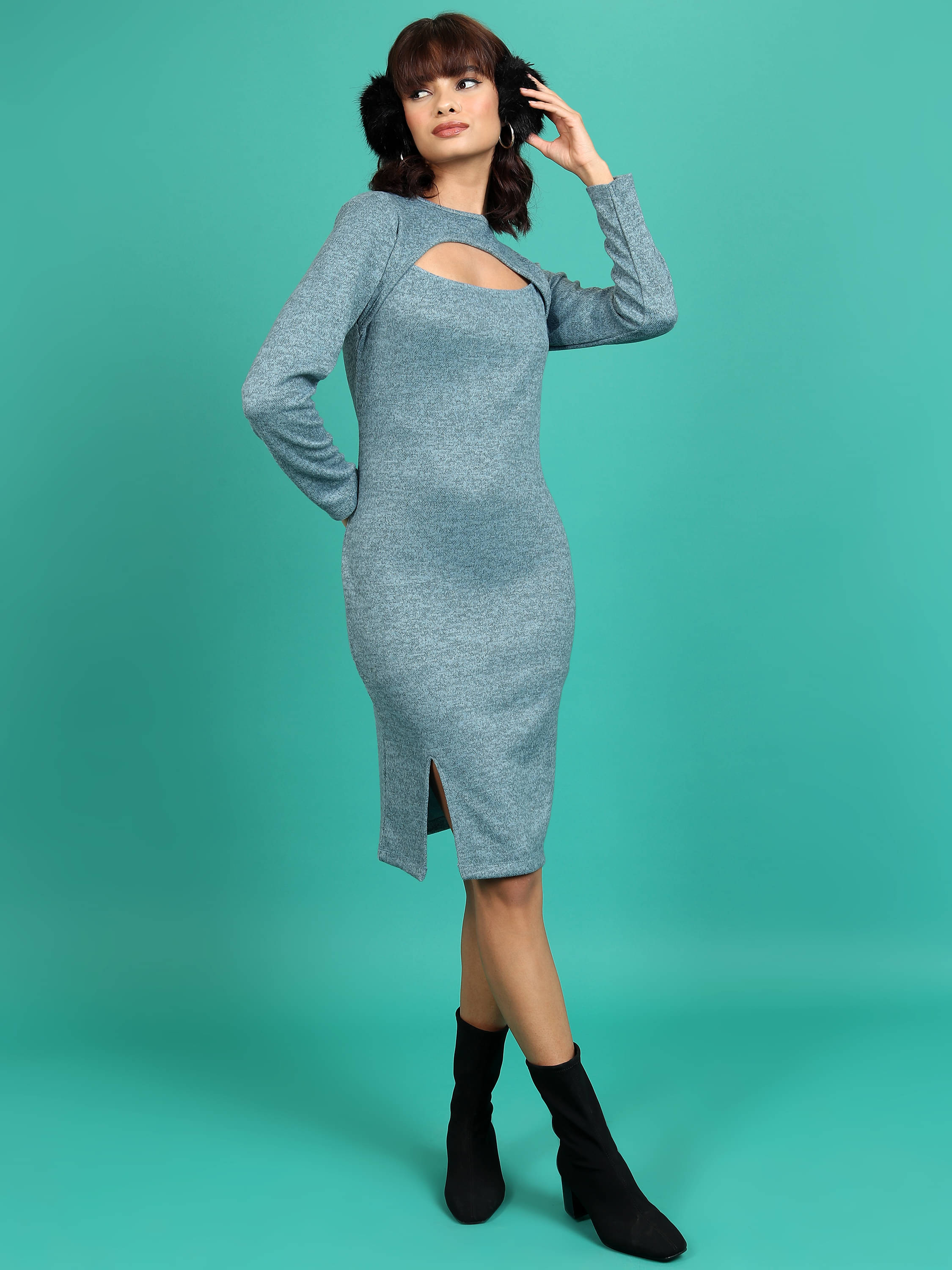     			Tokyo Talkies Women Polyester Blend Bodycon Dress ( Blue )