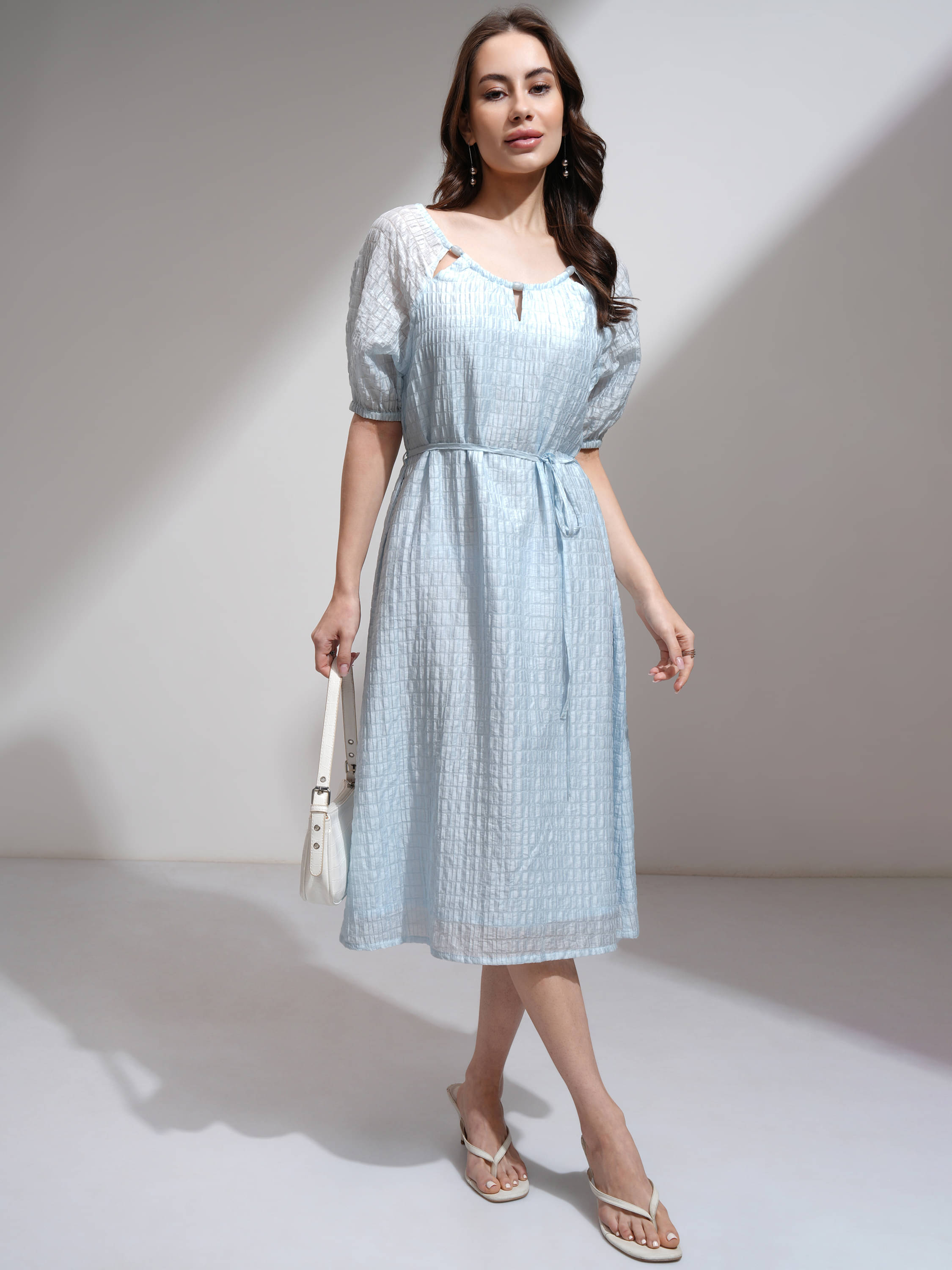     			Tokyo Talkies Women Polyester Blend A-line Dress ( Blue )