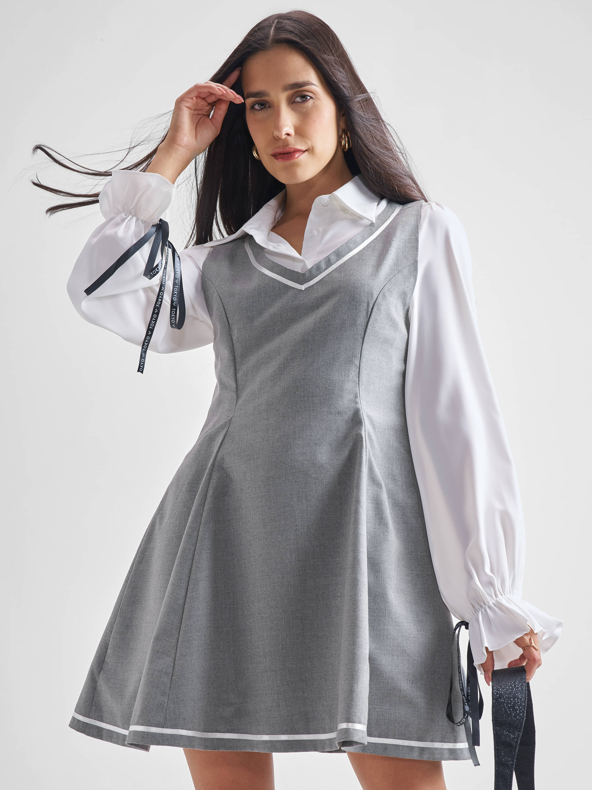     			Tokyo Talkies Women Polyester Shirt Dress ( Grey )