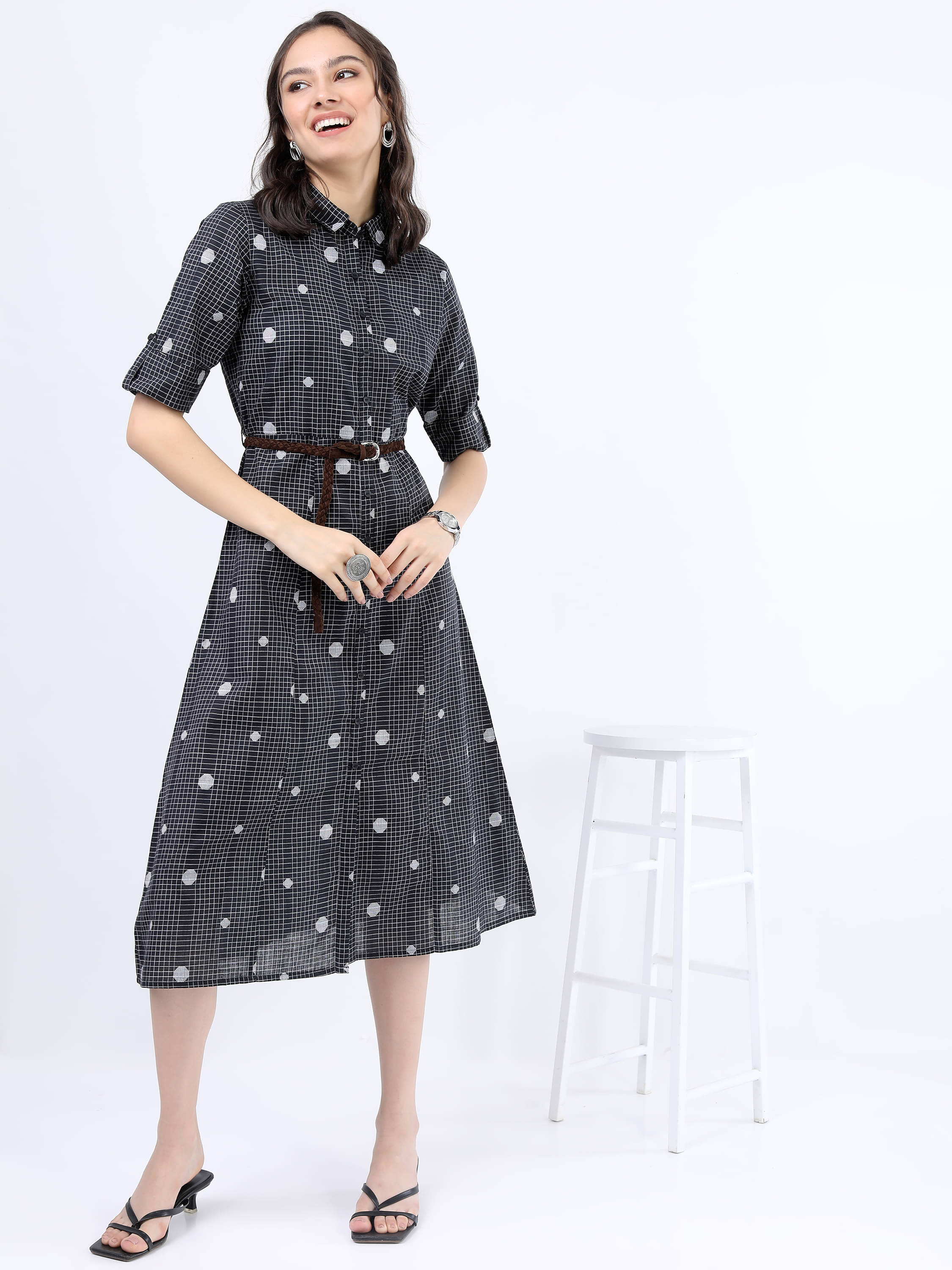 Vishudh Women Cotton A-line Dress ( Black ) Vishudh Women Cotton A-line Dress ( Black )