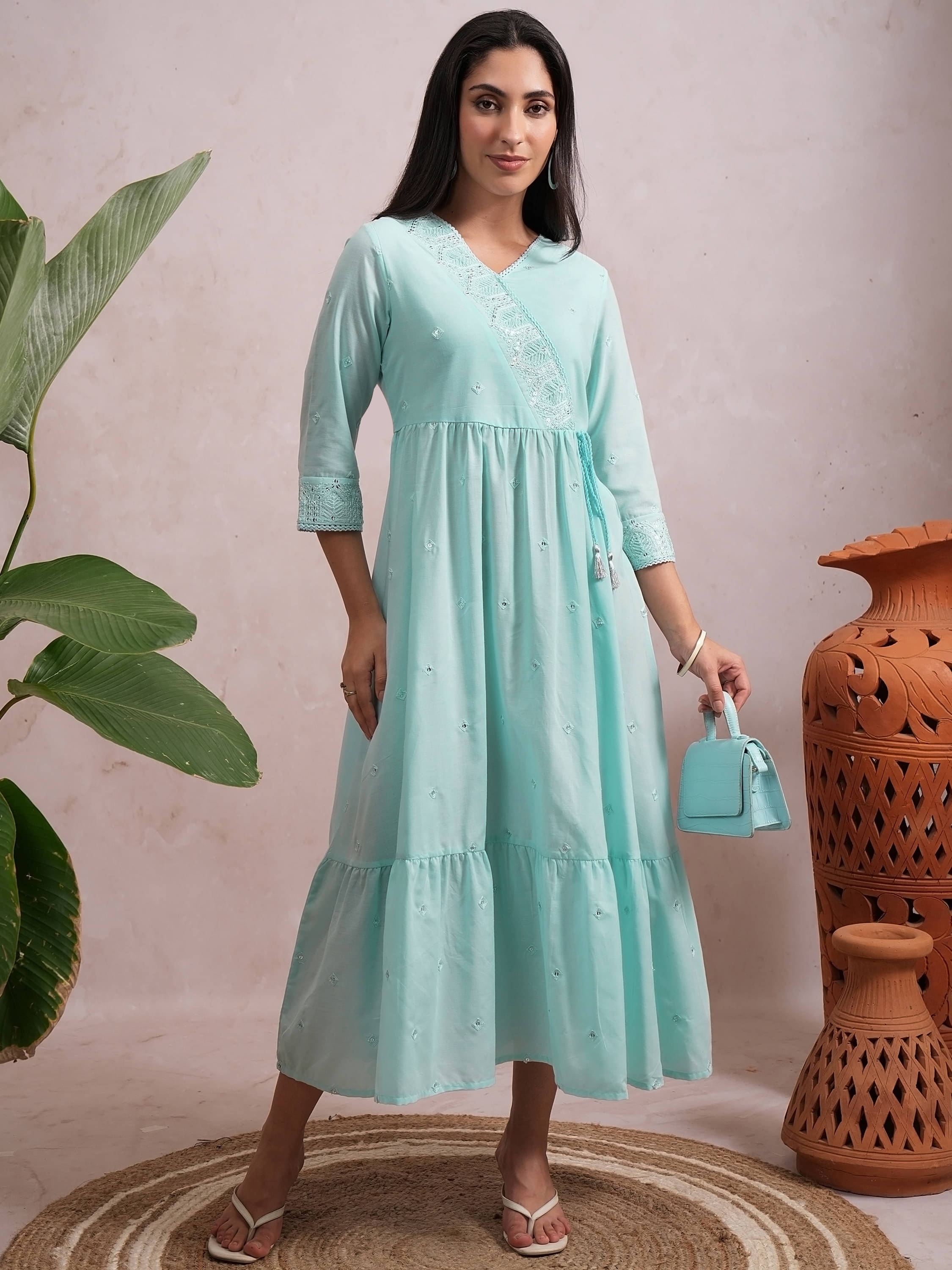     			Vishudh Women Polyester Blend Wrap Dress ( Blue )