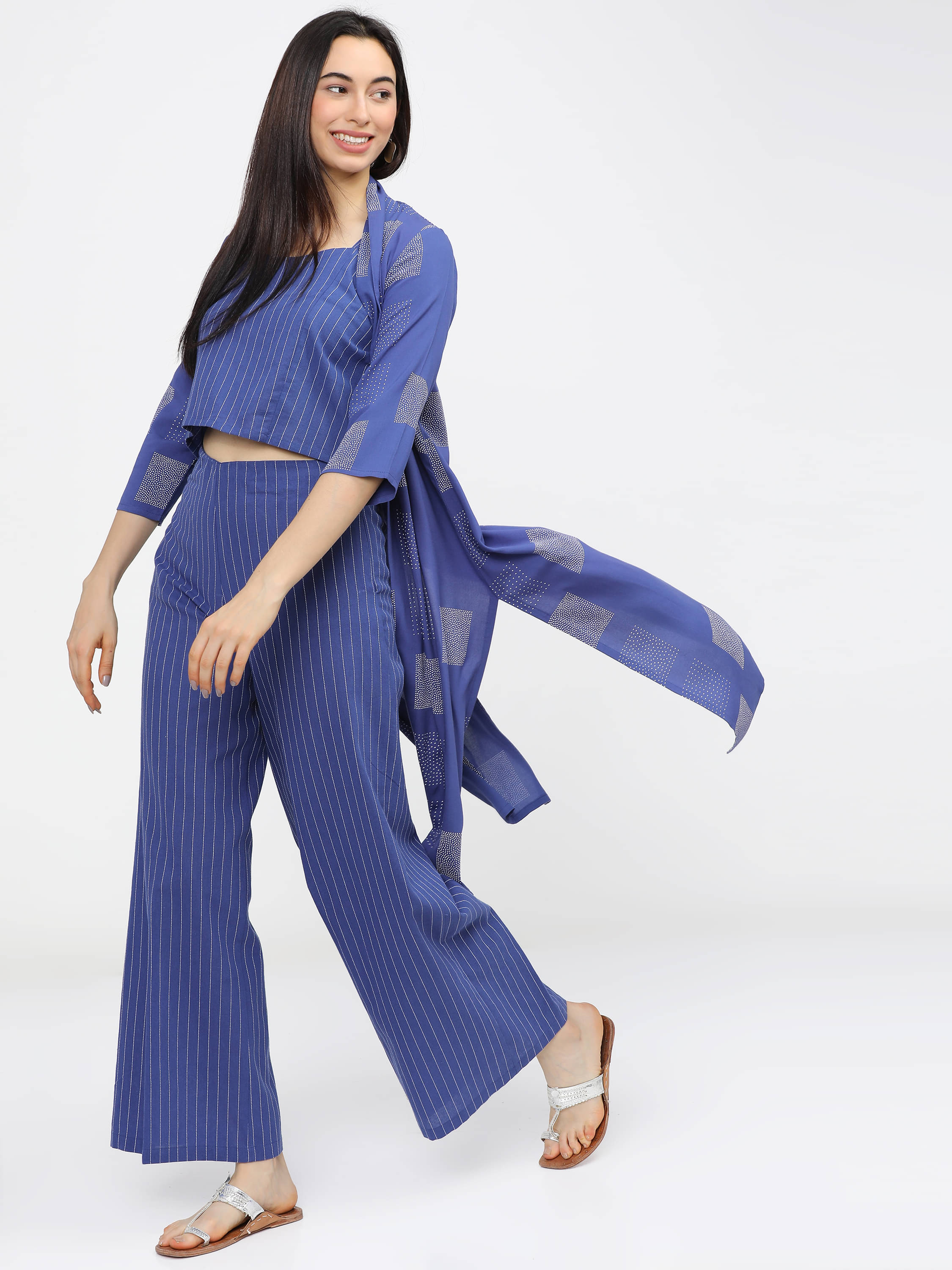 Vishudh Women Rayon Striped Straight Kurti With Palazzo ( Blue ) Vishudh Women Rayon Striped Straight Kurti With Palazzo ( Blue )