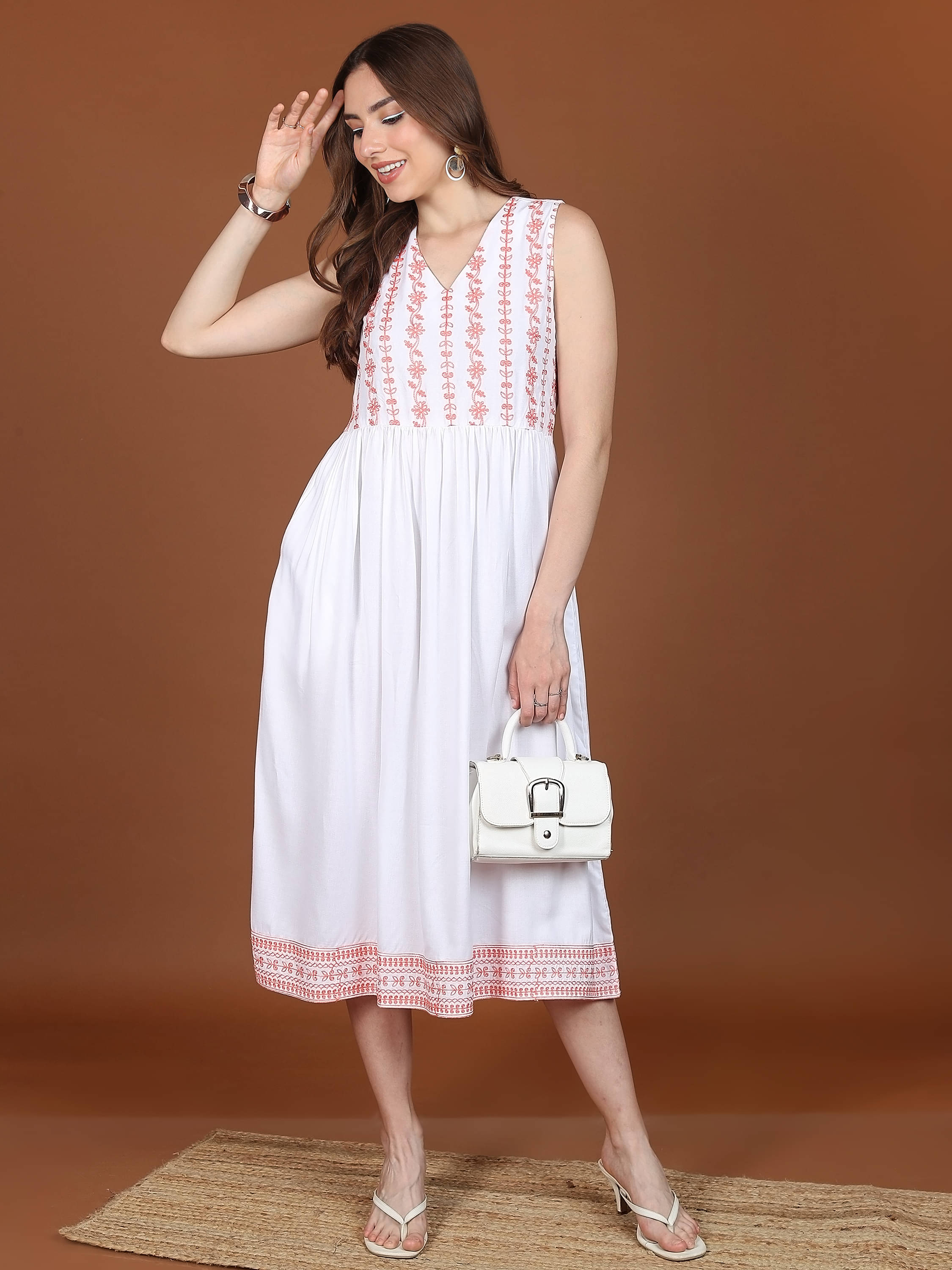 Vishudh Women Viscose A-line Dress ( White ) Vishudh Women Viscose A-line Dress ( White )