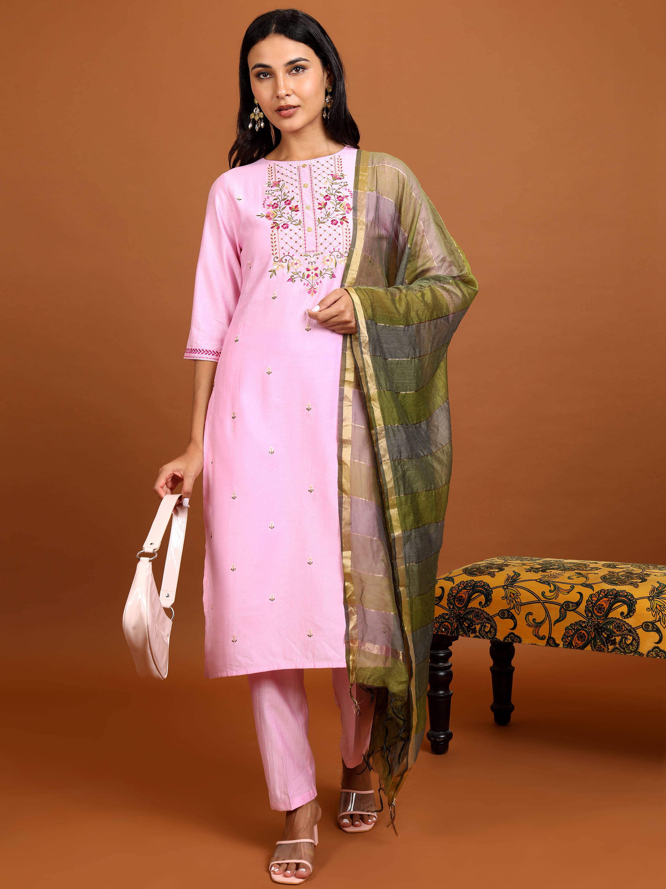 Vishudh Women Viscose Embroidered Straight Kurti With Pants ( Pink ) Vishudh Women Viscose Embroidered Straight Kurti With Pants ( Pink )