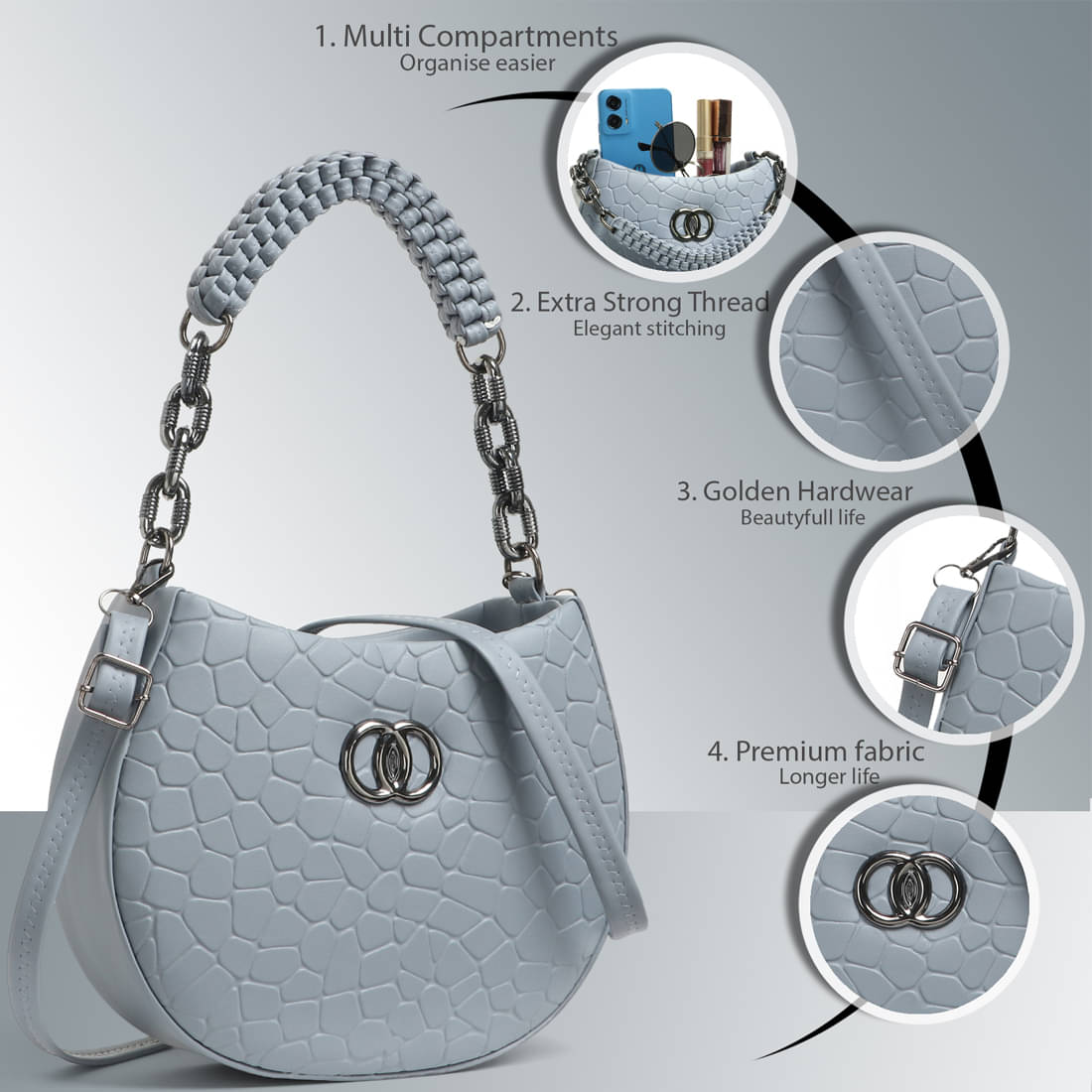     			Zaxcer Sling Bag PU Set of 1 ( Grey )