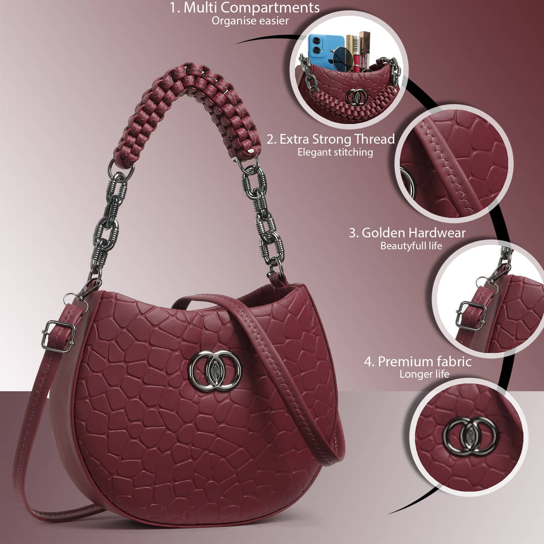    			Zaxcer Sling Bag PU Set of 1 ( Maroon )