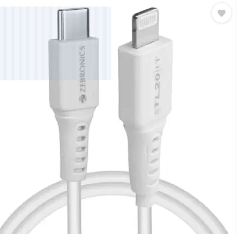     			Zebronics White 4A Lightning Cable 1 Meter