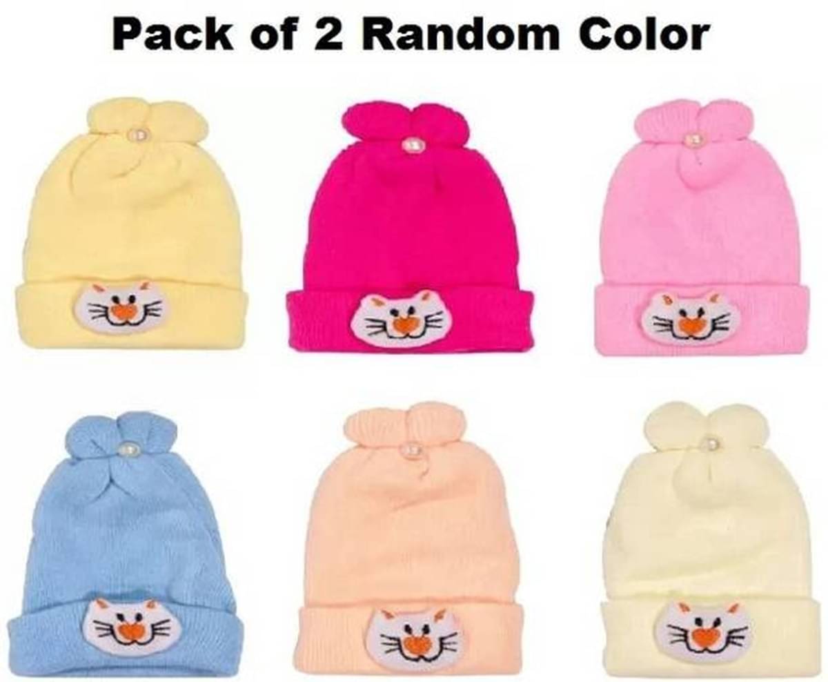     			Brasqly Pack of 2 Unisex for Baby Winter Caps ( Multicolor )