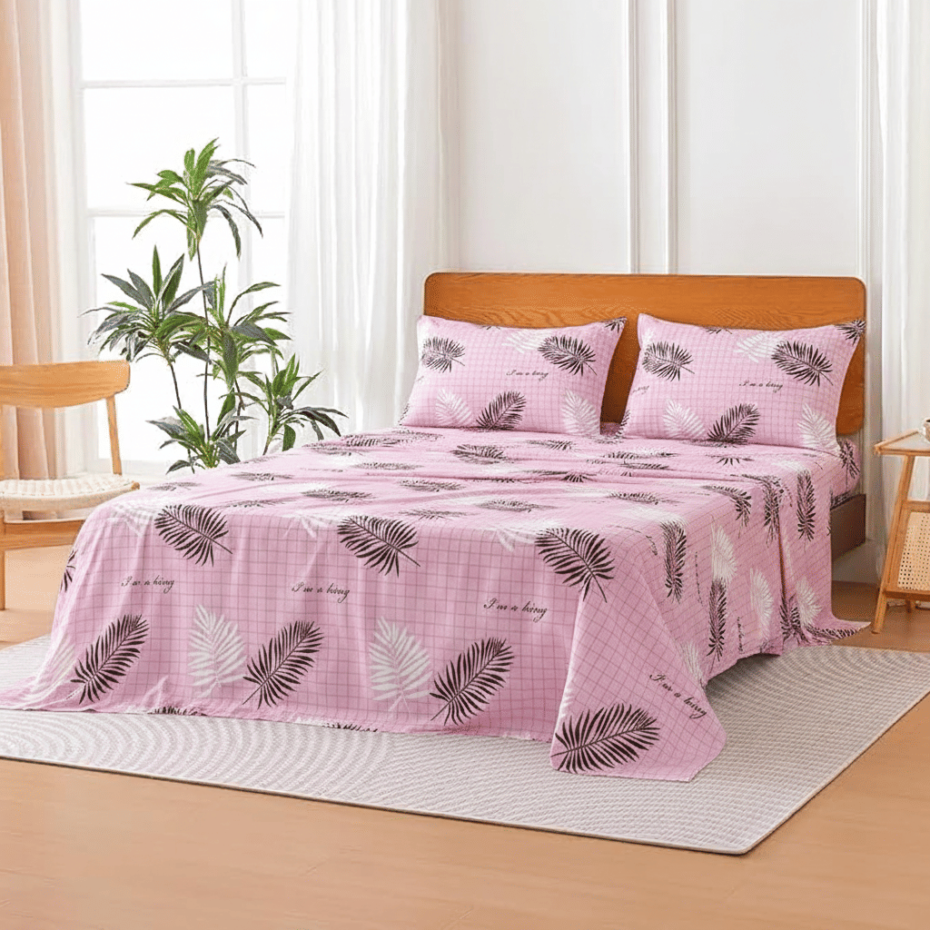     			COLOFLY Pink Cotton 1 Single Bedsheet with 2 Pillow Covers ( , 228.6 cm x 152.4 cm )