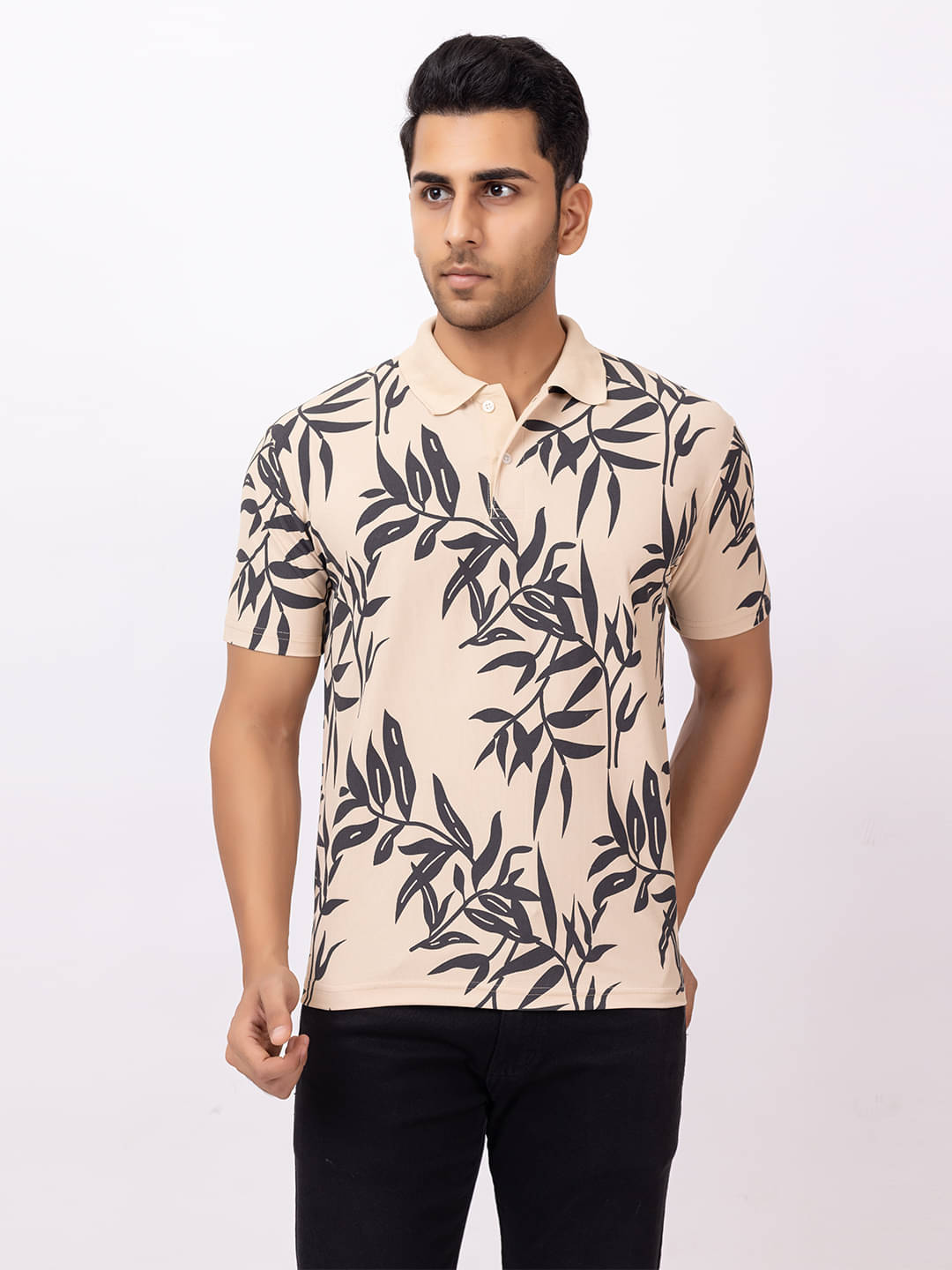 EMERALD APPAREL TRADING Men Cotton Blend Regular Fit Printed Polo T Shirt ( Beige ) EMERALD APPAREL TRADING Men Cotton Blend Regular Fit Printed Polo T Shirt ( Beige )