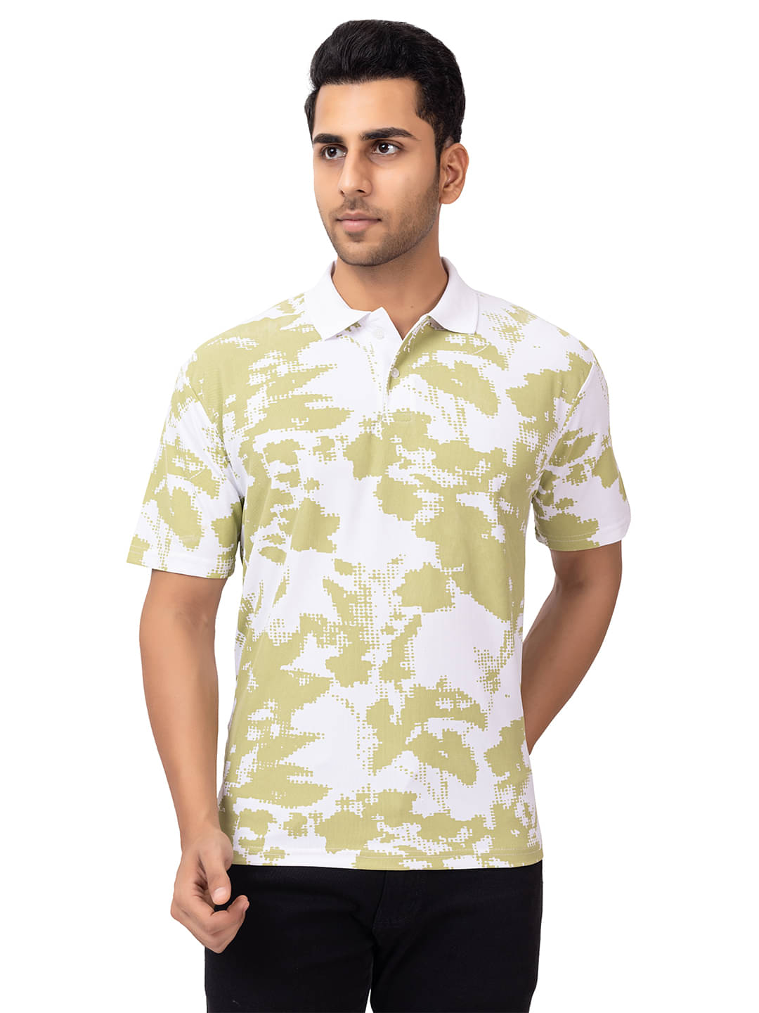     			EMERALD APPAREL TRADING Men Cotton Blend Regular Fit Printed Polo T Shirt ( Yellow )