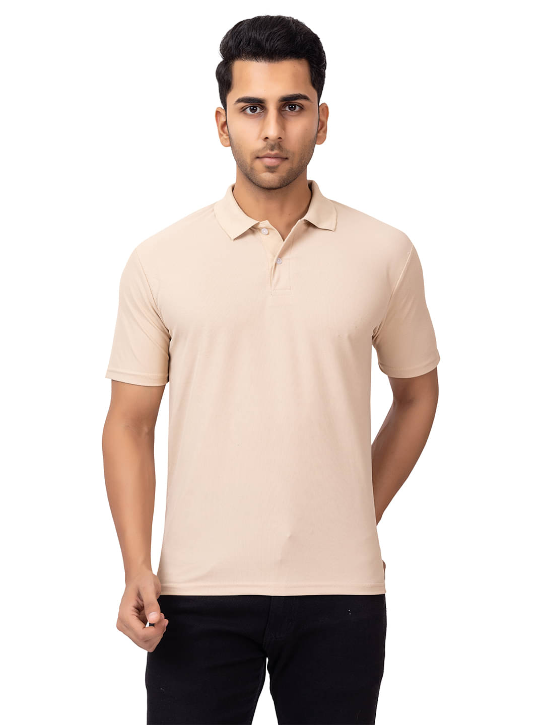     			EMERALD APPAREL TRADING Men Cotton Blend Regular Fit Printed Polo T Shirt ( Beige )