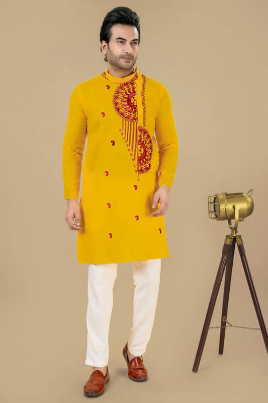     			Franscart Yellow Cotton Men's Regular Kurta ( Pack of 1 )